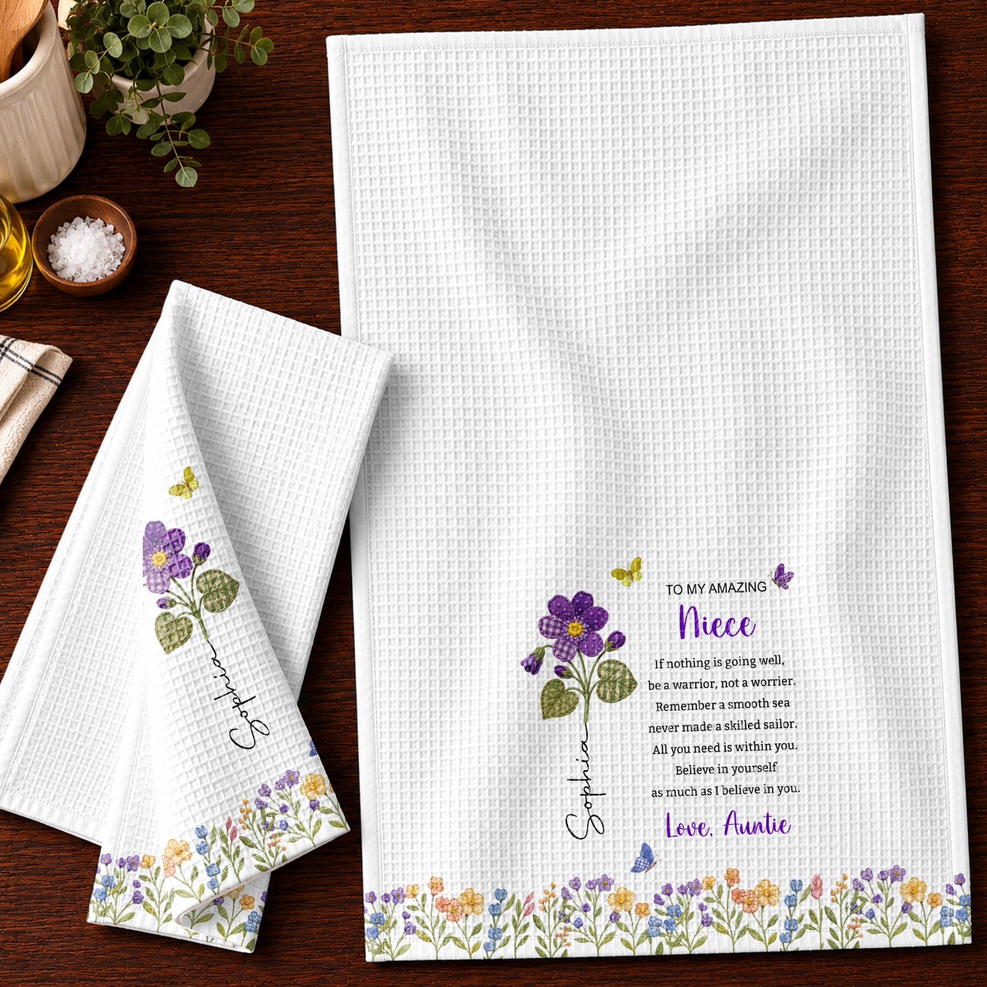 Personalized Kitchen Towel Custom Gift for Niece with Flowers Kitchen Towel GradoCreations