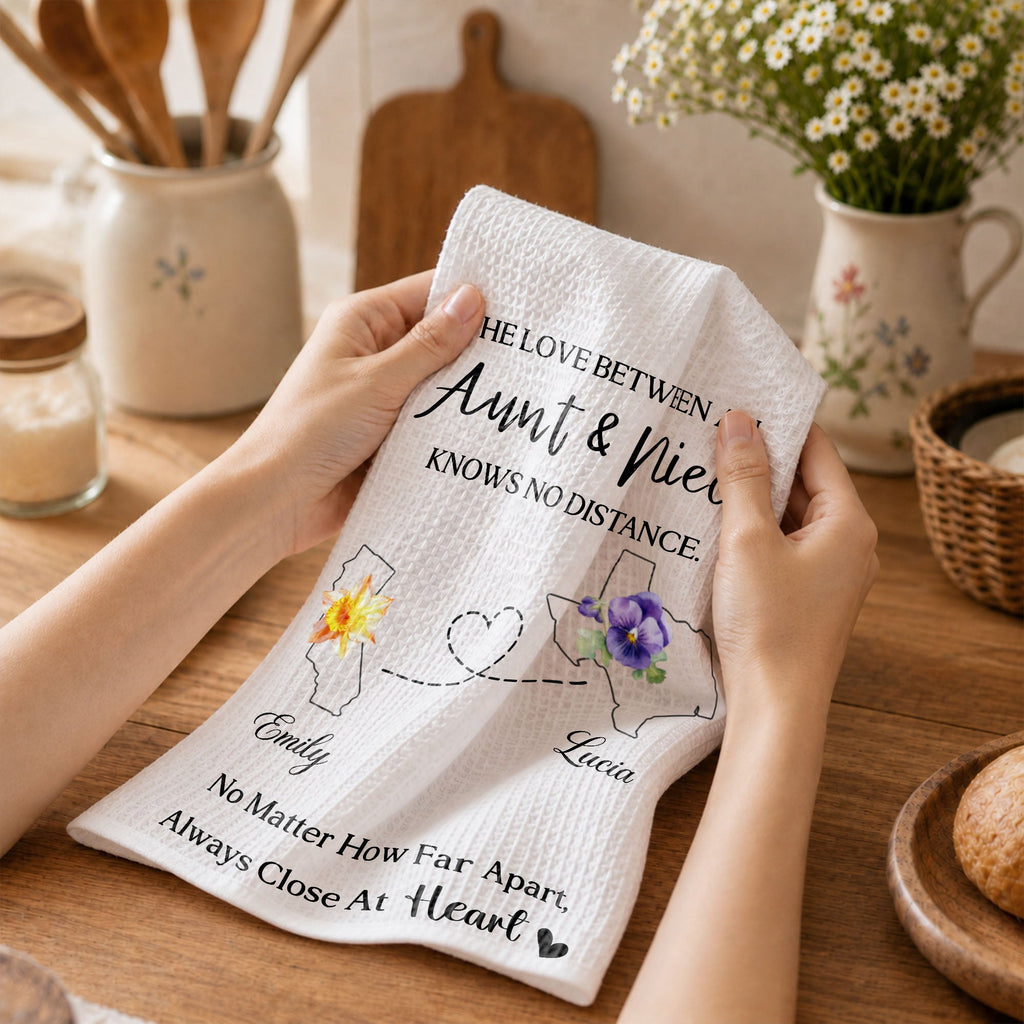 Personalized Kitchen Towel Custom Aunt Niece Gift Idea Flowers Kitchen Towel GradoCreations