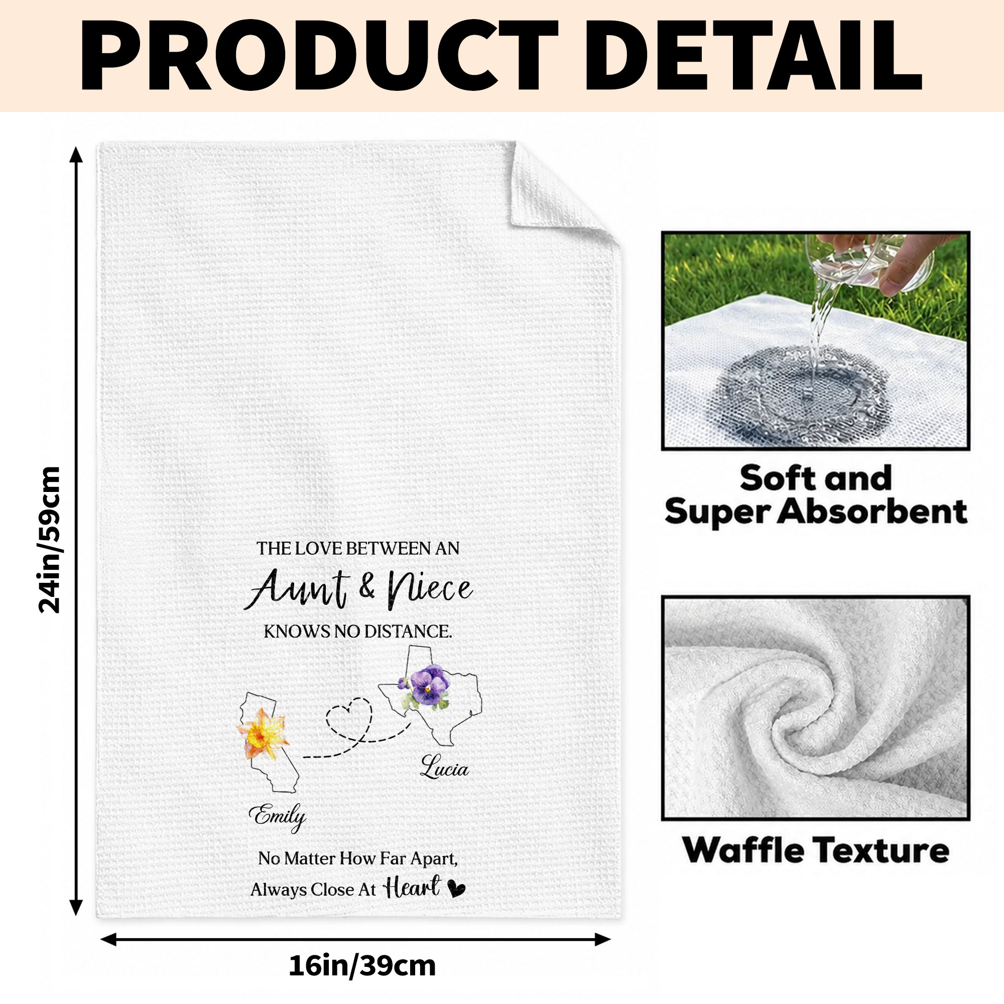 Personalized Kitchen Towel Custom Aunt Niece Gift Idea Flowers Kitchen Towel GradoCreations