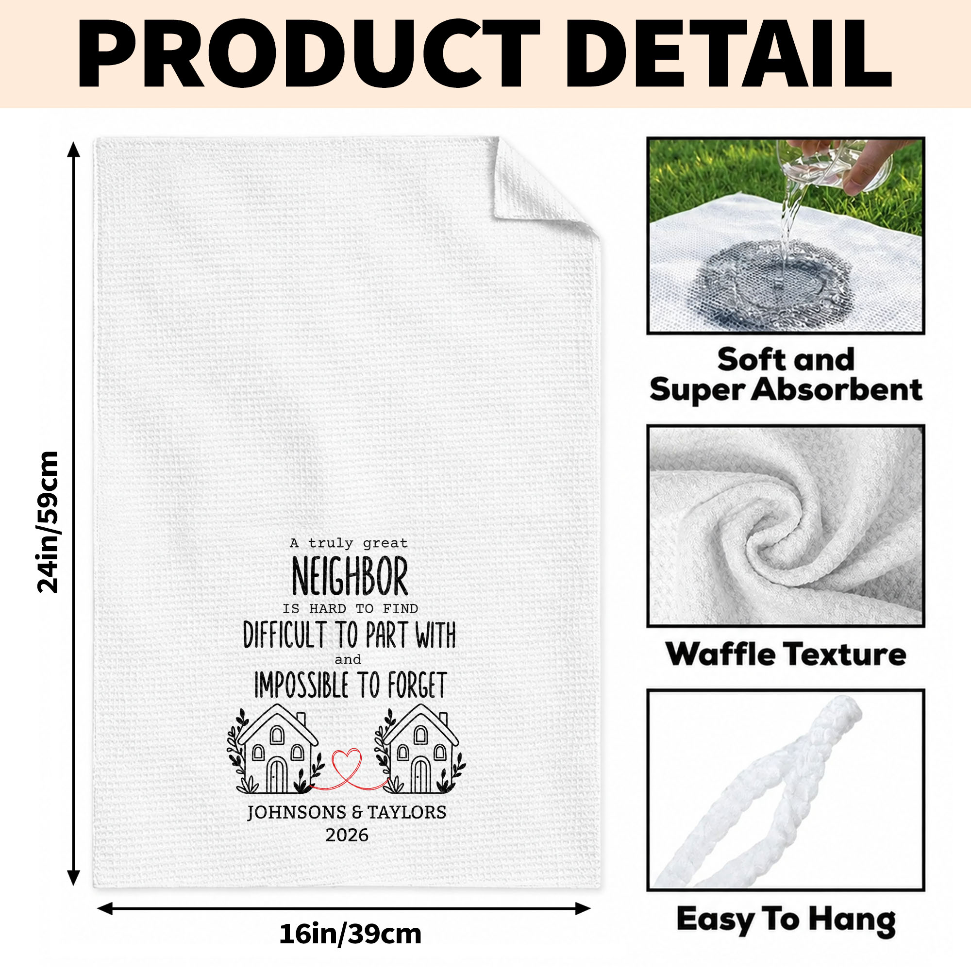 Personalized Kitchen Towel Custom Gift for Neighbors & Friends Kitchen Towel GradoCreations