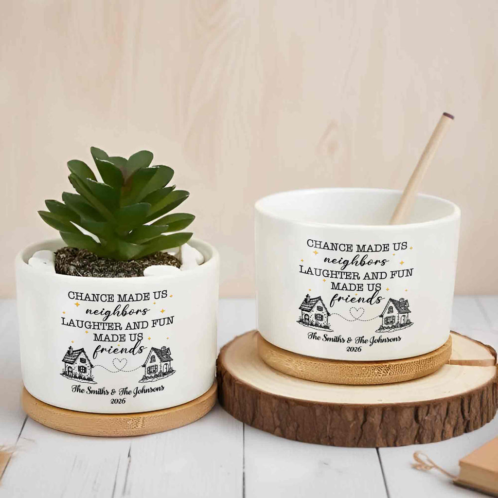 Personalized Ceramic Plant Pot Custom Message Gift for Neighbors Ceramic Plant Pot GradoCreations