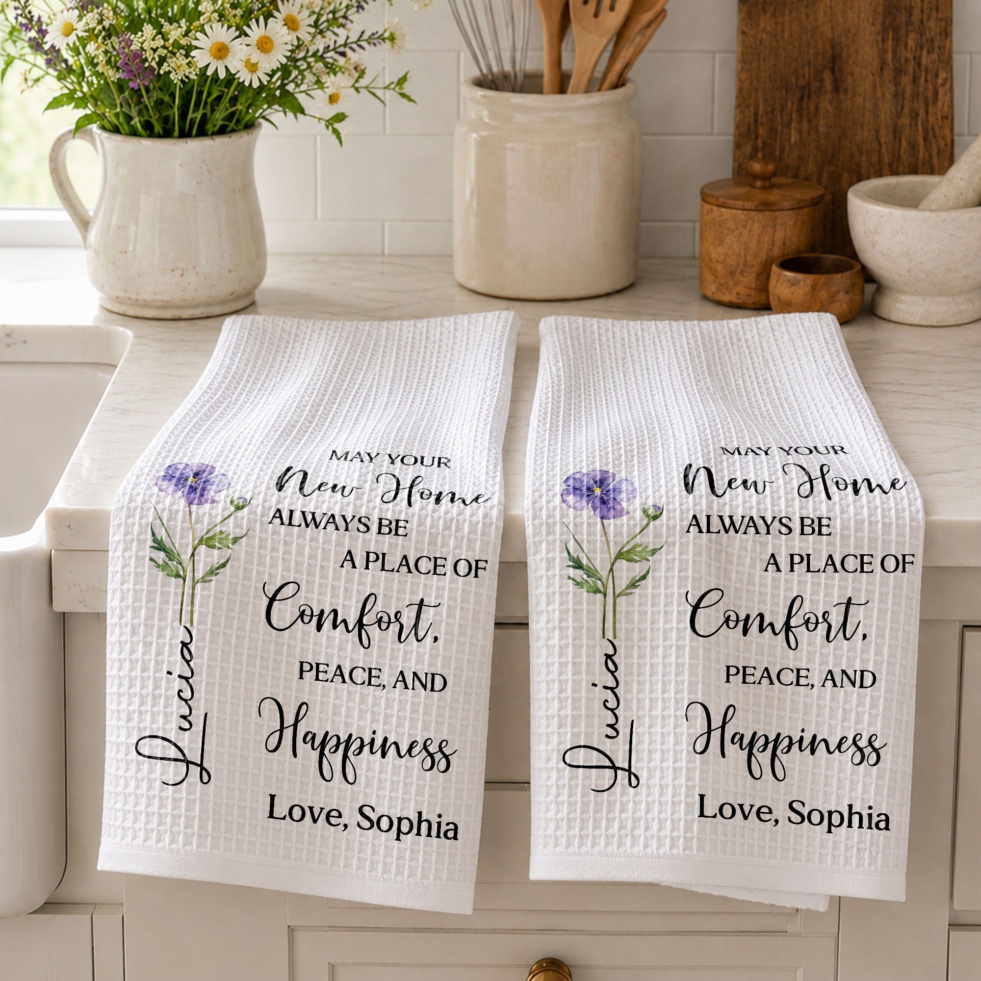 Personalized Kitchen Towel Custom Birth Month Flower Gift for Home Kitchen Towel GradoCreations