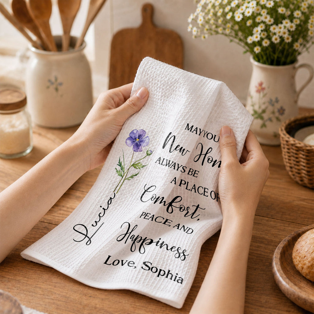 Personalized Kitchen Towel Custom Birth Month Flower Gift for Home Kitchen Towel GradoCreations