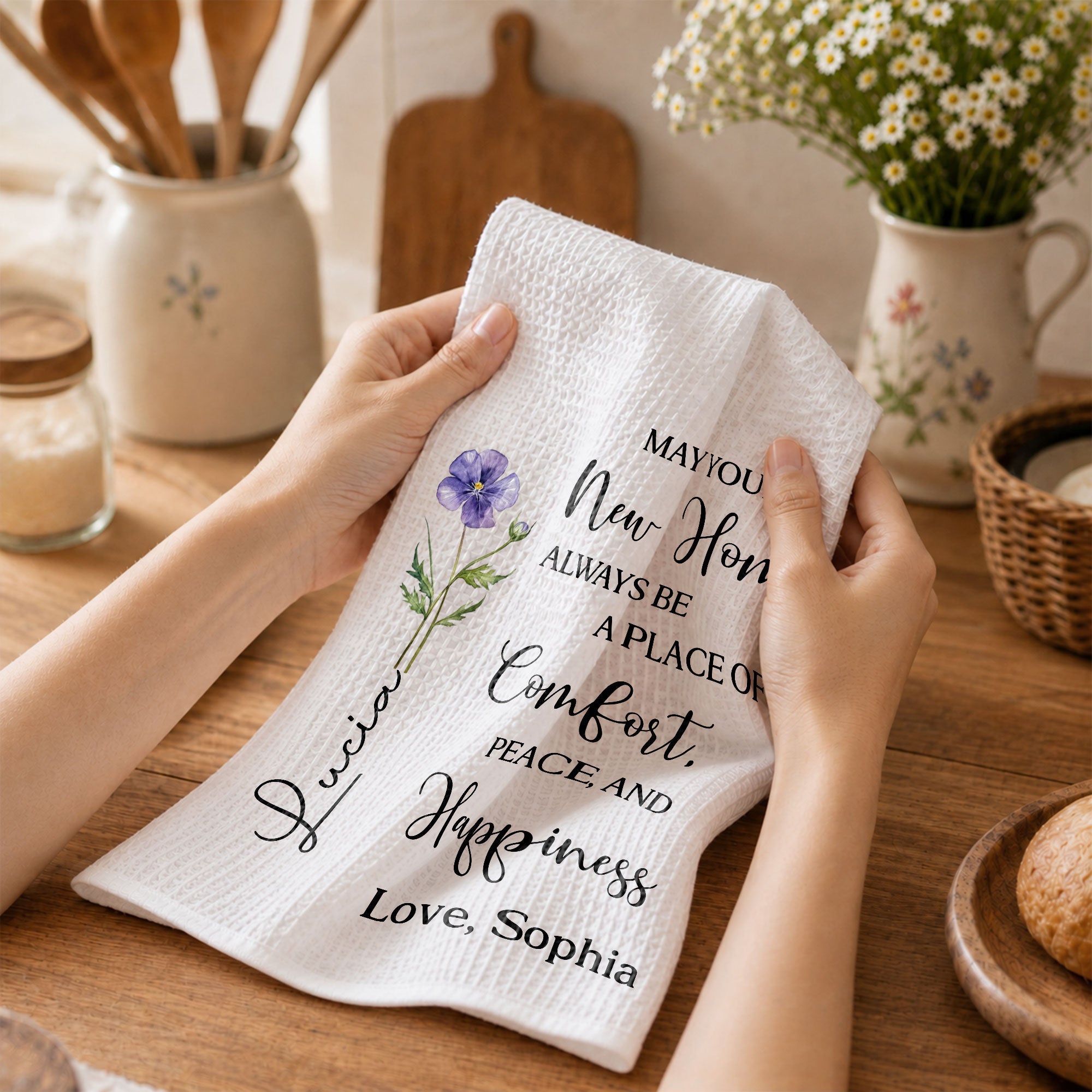 Personalized Kitchen Towel Custom Birth Month Flower Gift for Home Kitchen Towel GradoCreations