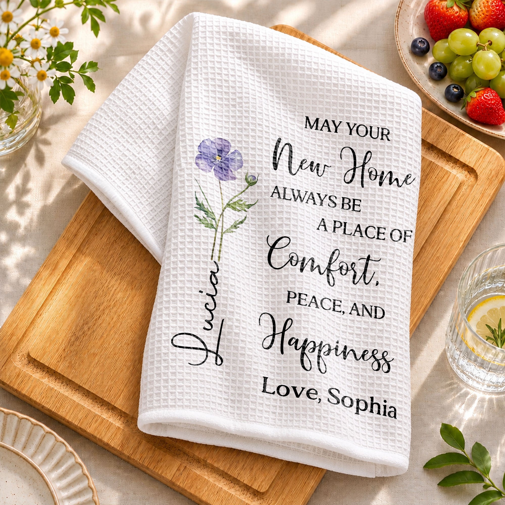 Personalized Kitchen Towel Custom Birth Month Flower Gift for Home Kitchen Towel GradoCreations