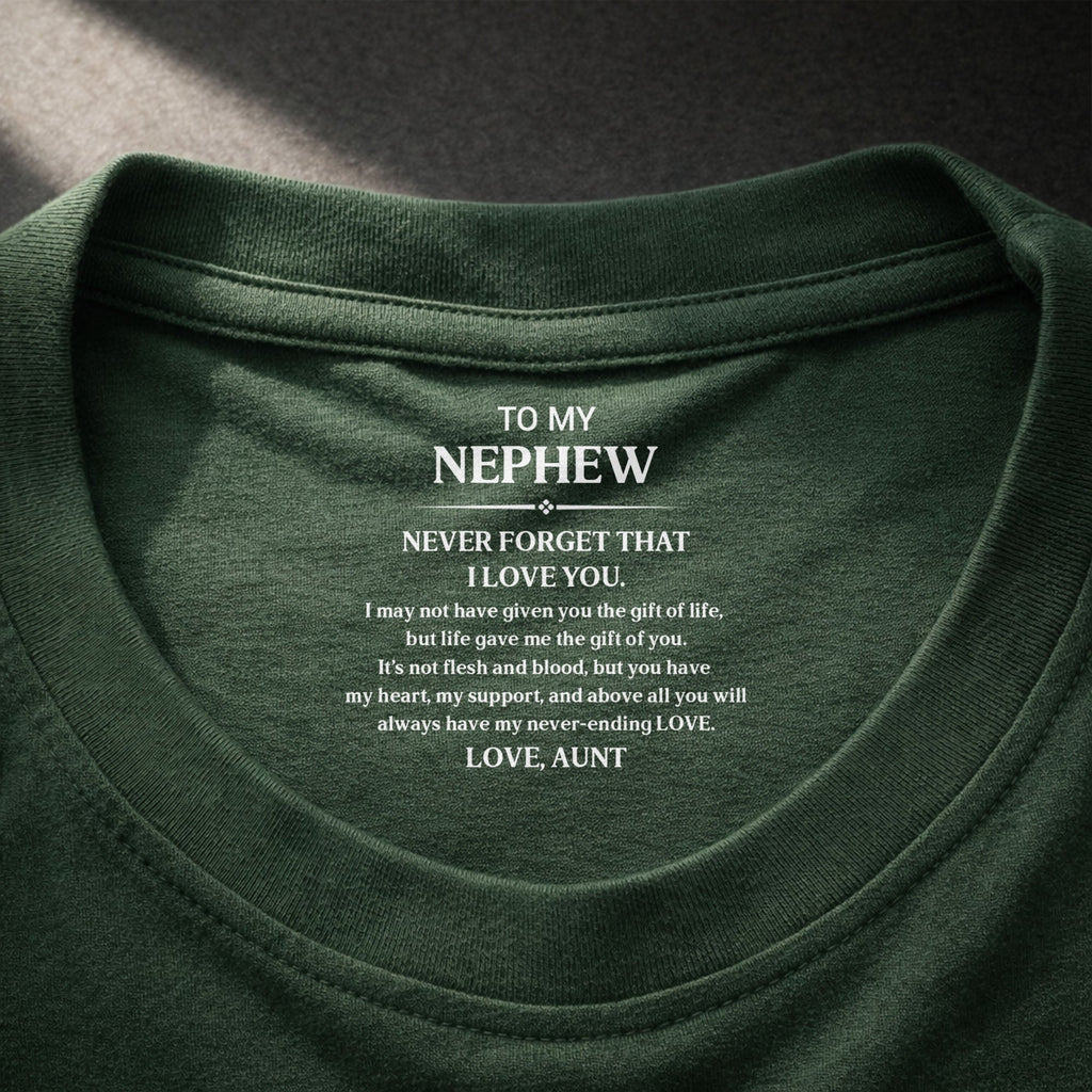 Personalized T-Shirt Custom Inside Neck Print Gift for Nephew Basic Shirt, Print inside back collar GradoCreations