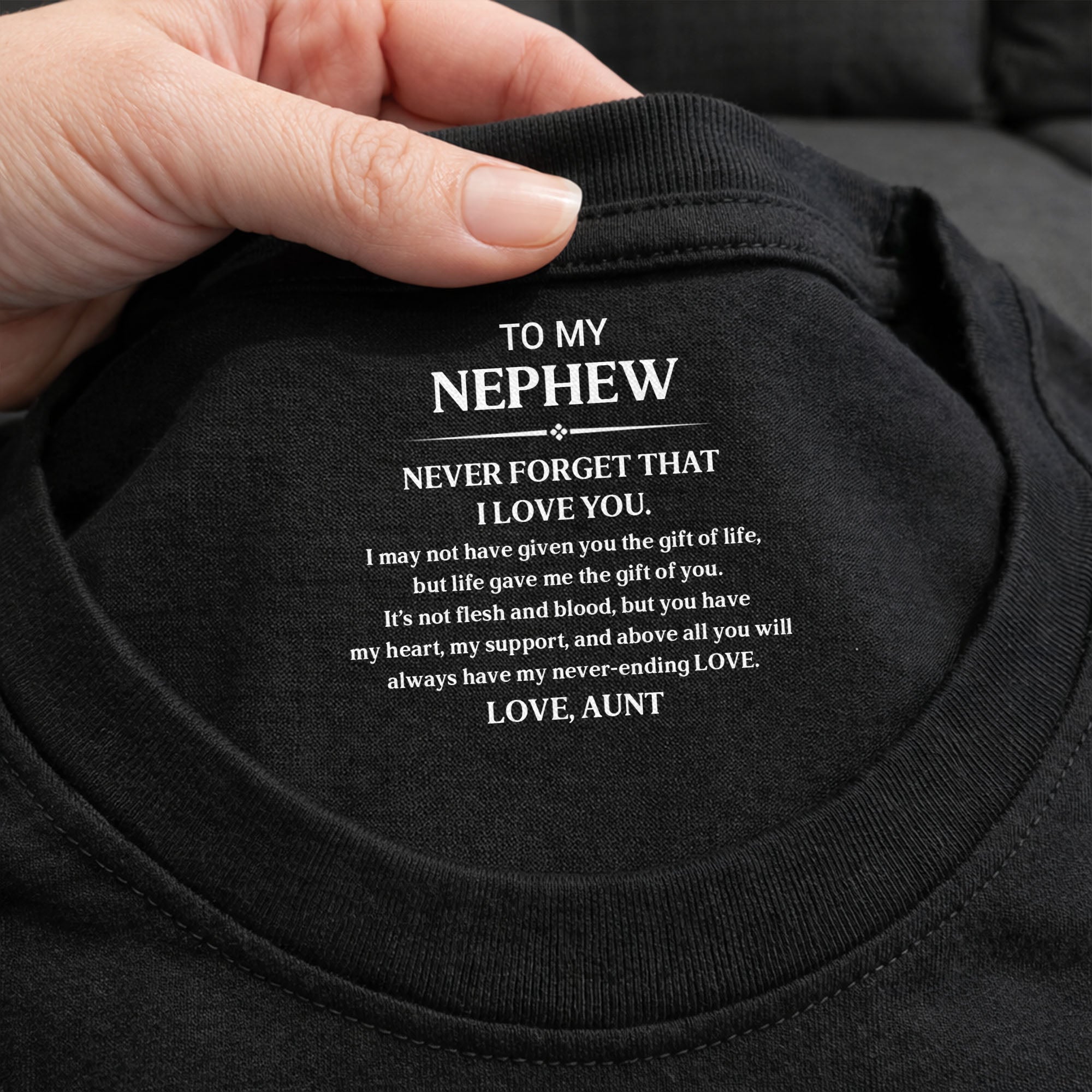 Personalized T-Shirt Custom Inside Neck Print Gift for Nephew