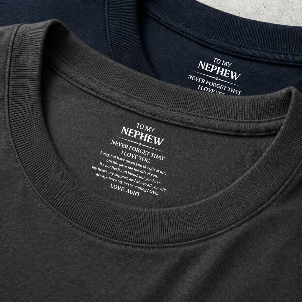 Personalized T-Shirt Custom Inside Neck Print Gift for Nephew Basic Shirt, Print inside back collar GradoCreations