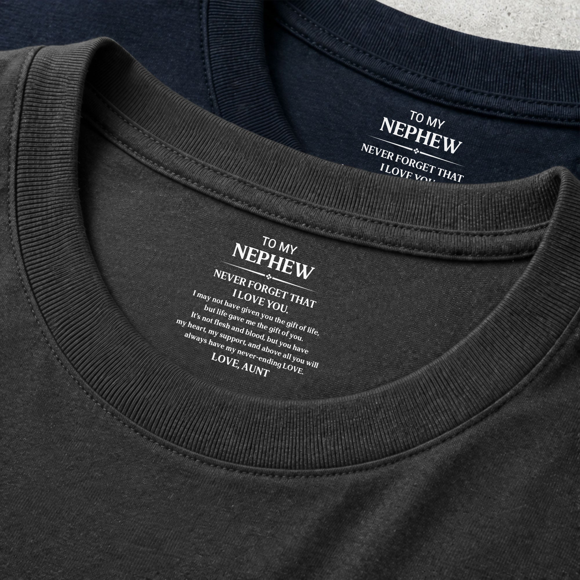 Personalized T-Shirt Custom Inside Neck Print Gift for Nephew Basic Shirt, Print inside back collar GradoCreations