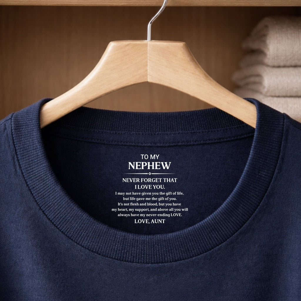 Personalized T-Shirt Custom Inside Neck Print Gift for Nephew Basic Shirt, Print inside back collar GradoCreations