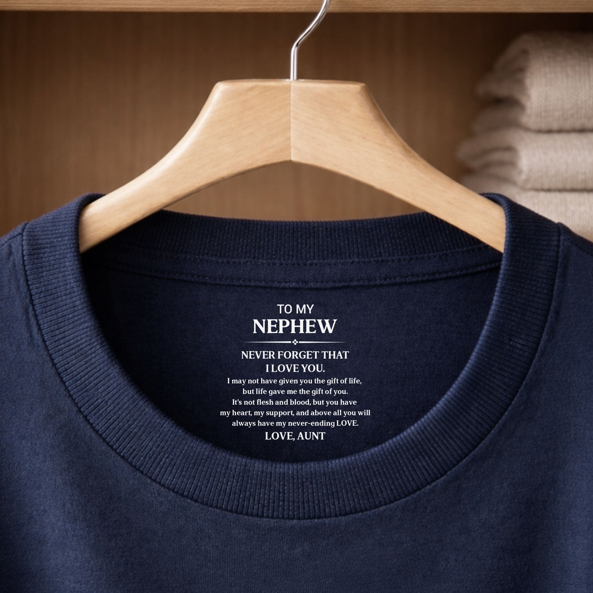 Personalized T-Shirt Custom Inside Neck Print Gift for Nephew Basic Shirt, Print inside back collar GradoCreations