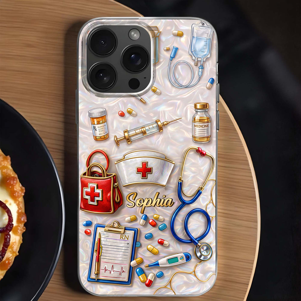 Personalized Clear Phone Case for Nurses Custom Name Gift Clear Phone Case GradoCreations