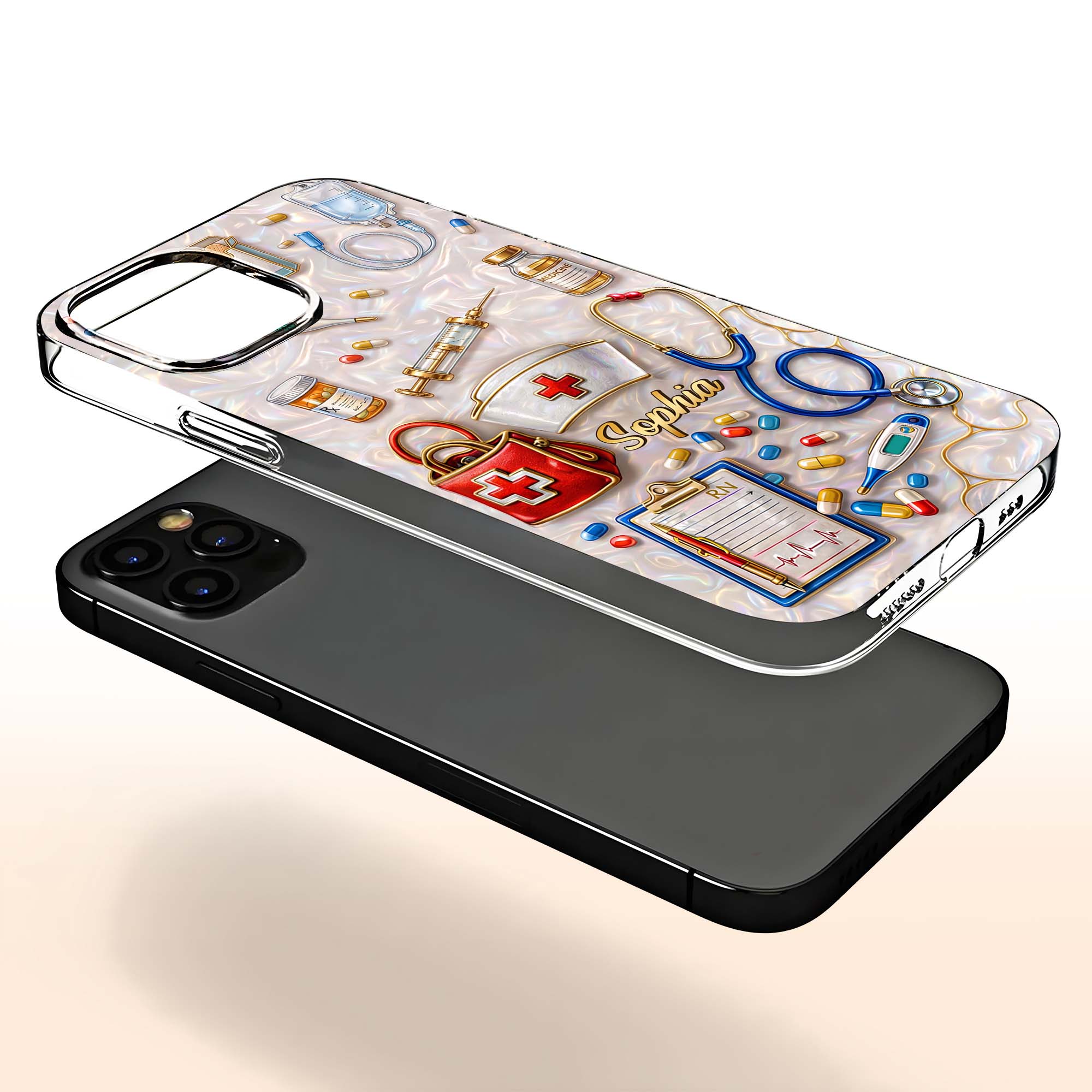 Personalized Clear Phone Case for Nurses Custom Name Gift Clear Phone Case GradoCreations