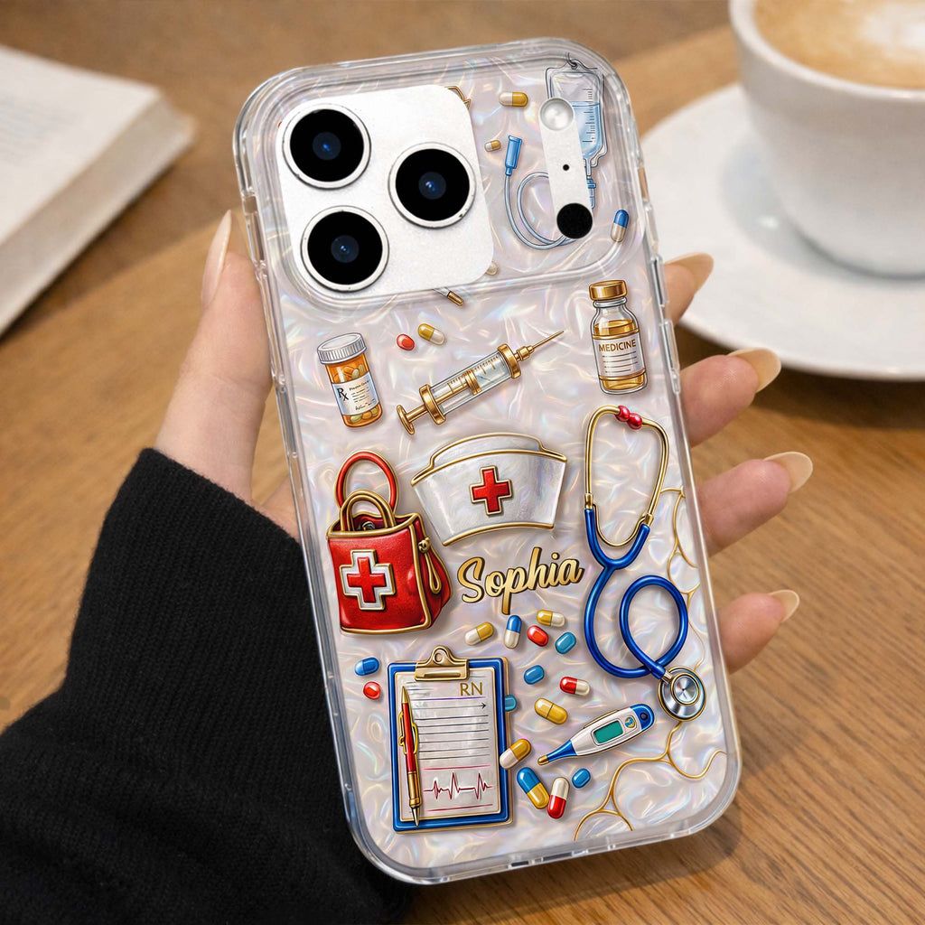 Personalized Clear Phone Case for Nurses Custom Name Gift Clear Phone Case GradoCreations