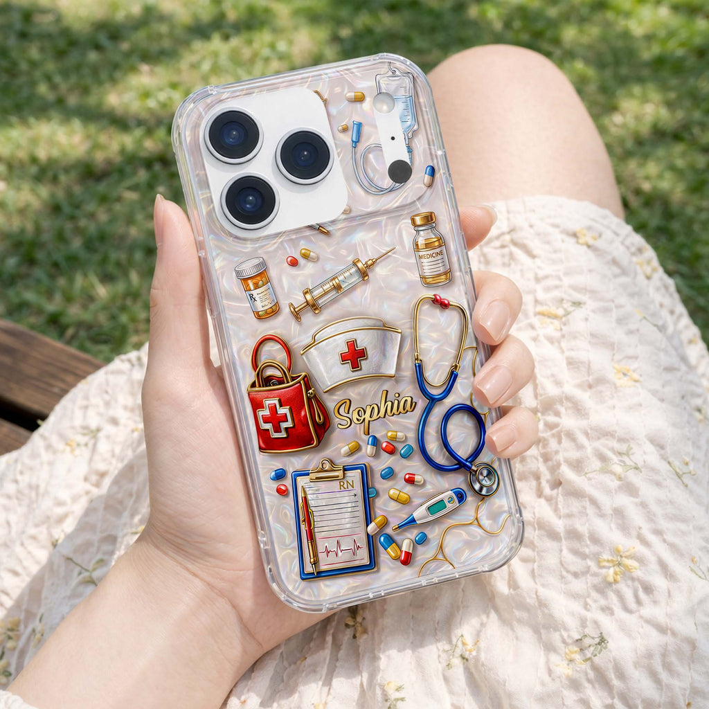 Personalized Clear Phone Case for Nurses Custom Name Gift Clear Phone Case GradoCreations
