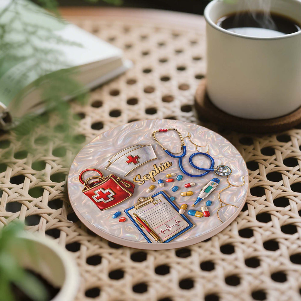 Personalized Ceramic Coaster Custom Name Gift for Nurses Ceramic Coaster GradoCreations