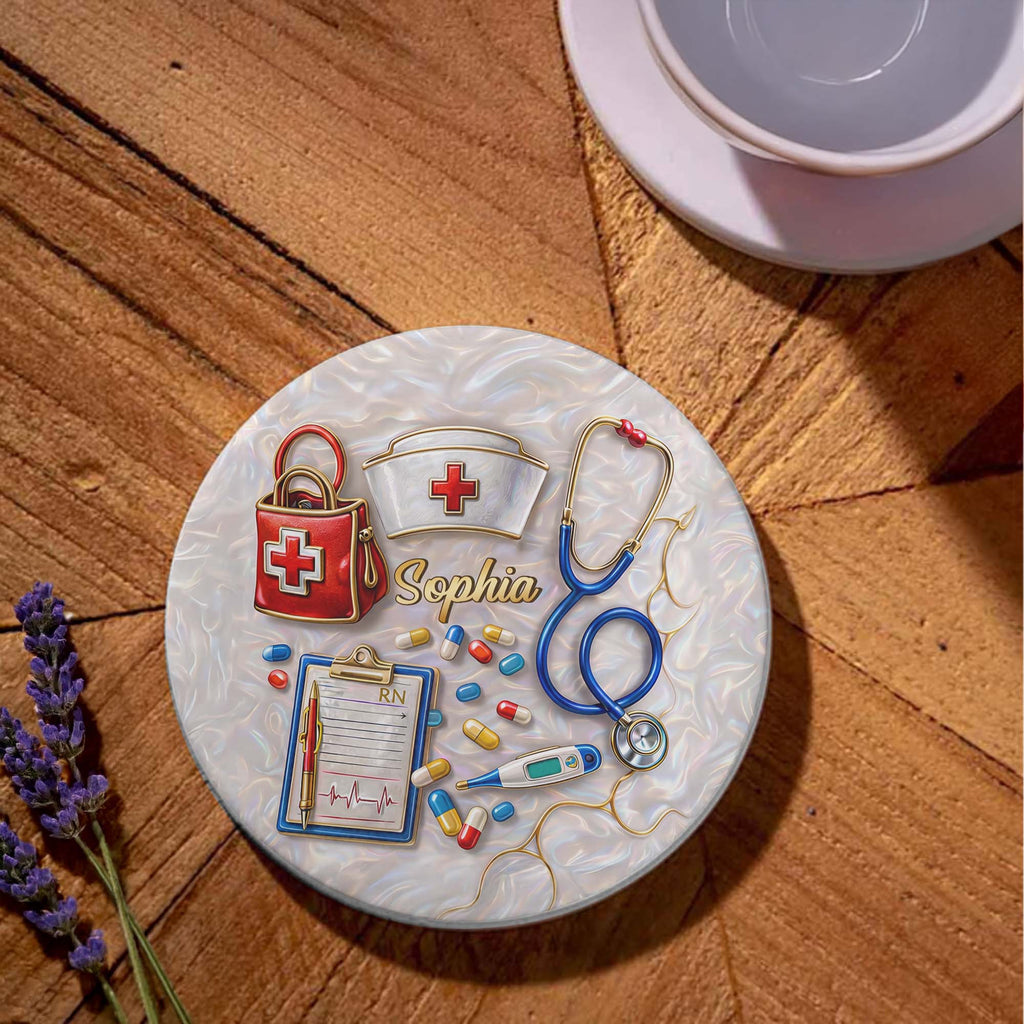 Personalized Ceramic Coaster Custom Name Gift for Nurses Ceramic Coaster GradoCreations