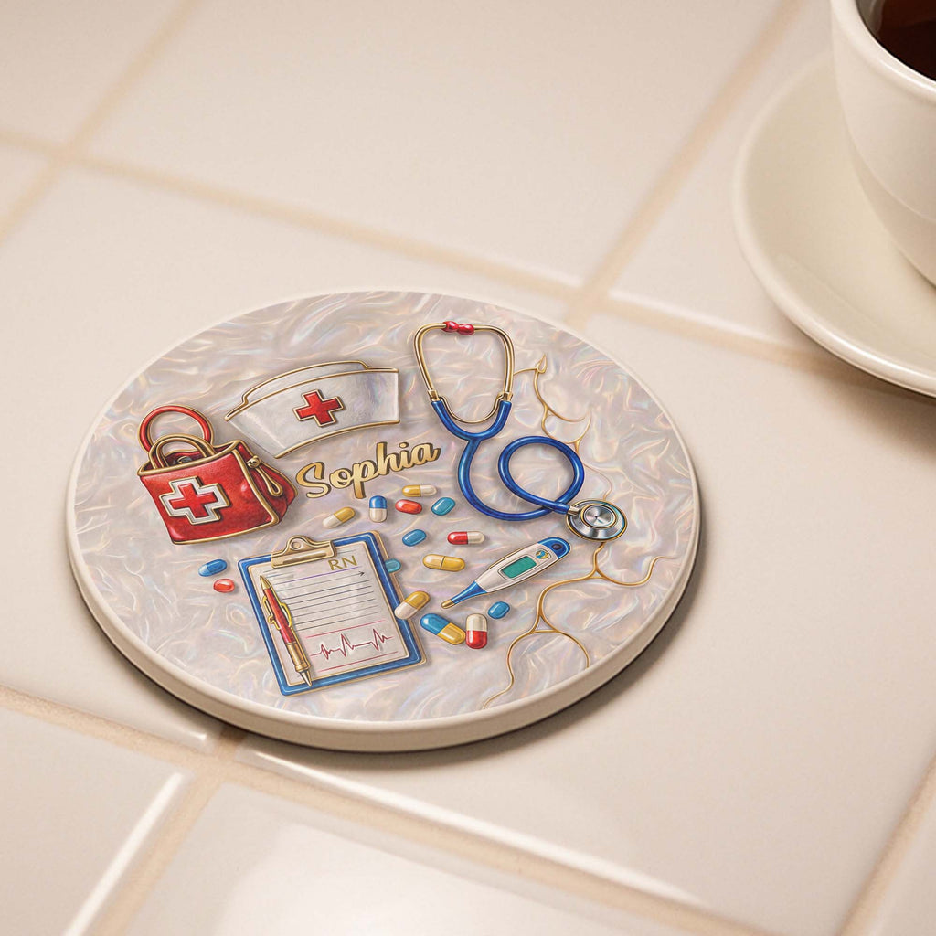 Personalized Ceramic Coaster Custom Name Gift for Nurses Ceramic Coaster GradoCreations