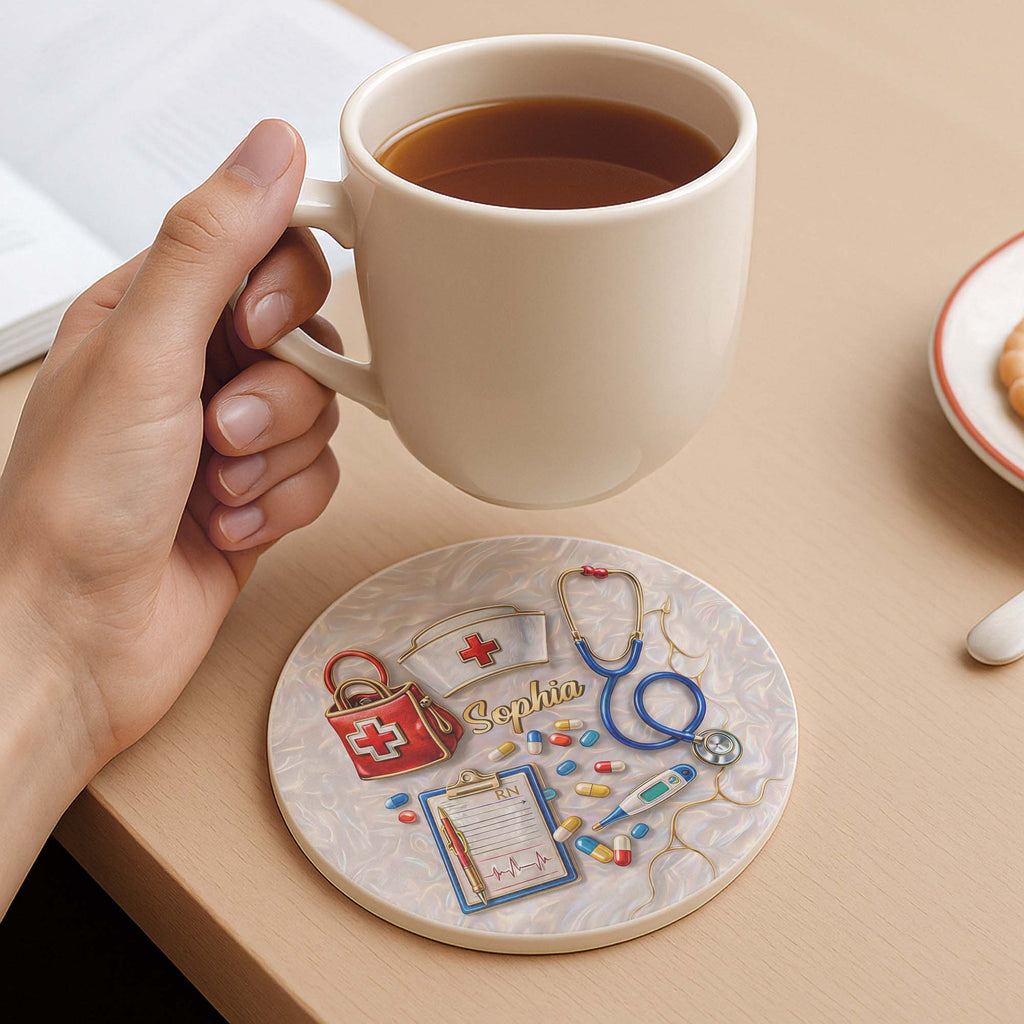 Personalized Ceramic Coaster Custom Name Gift for Nurses Ceramic Coaster GradoCreations