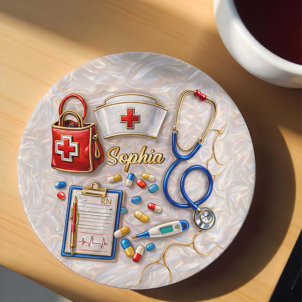 Personalized Ceramic Coaster Custom Name Gift for Nurses Ceramic Coaster GradoCreations