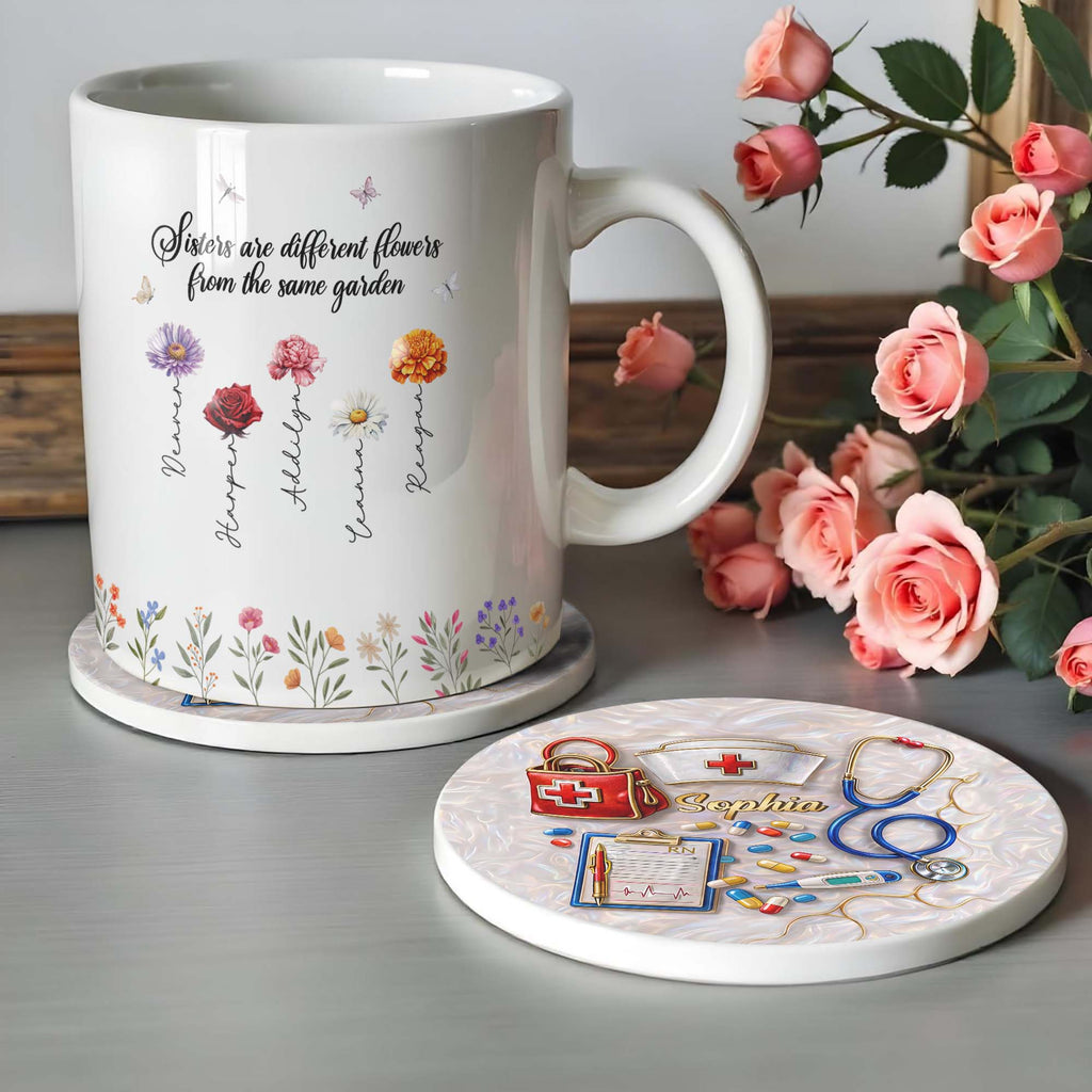 Personalized Ceramic Coaster Custom Name Gift for Nurses Ceramic Coaster GradoCreations