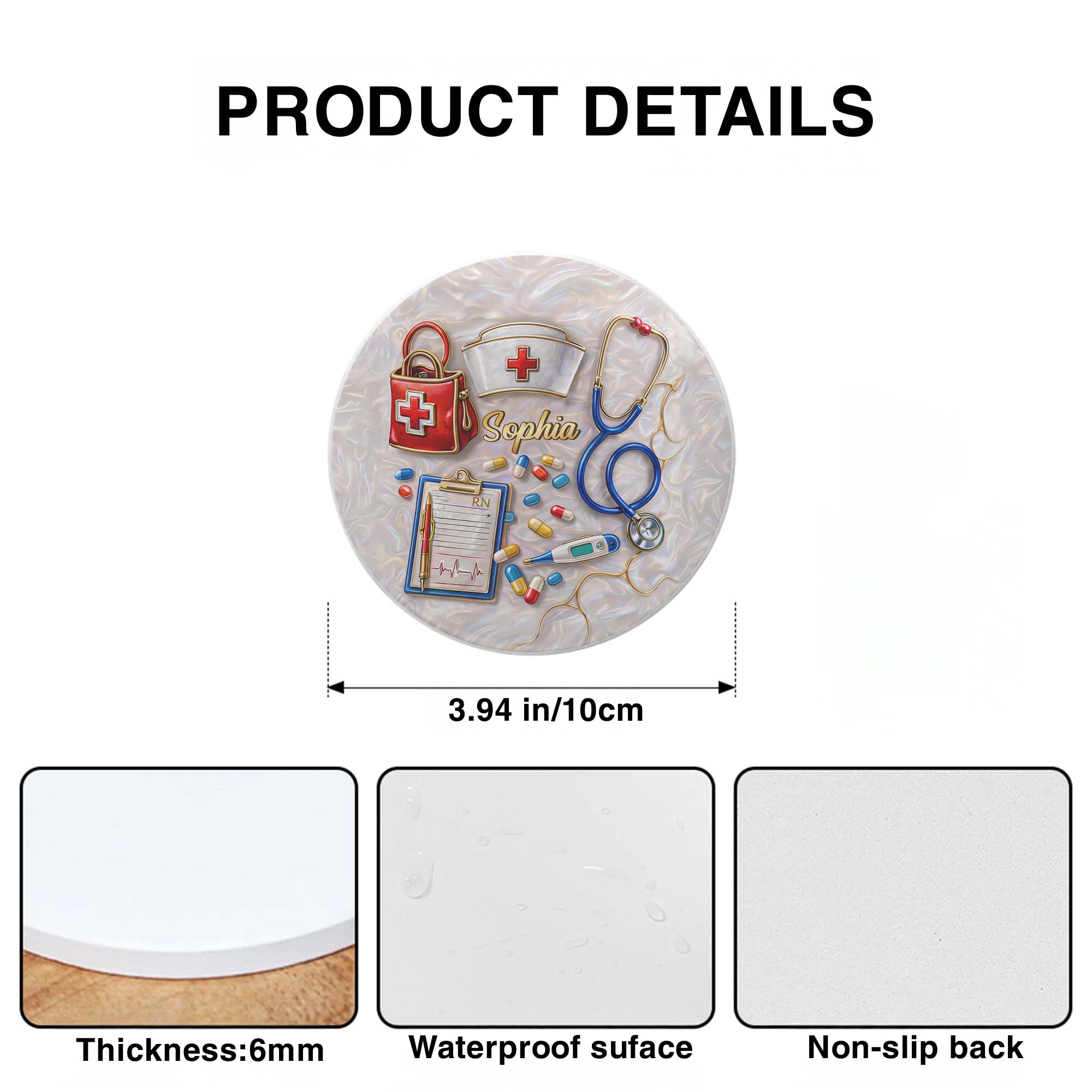 Personalized Ceramic Coaster Custom Name Gift for Nurses Ceramic Coaster GradoCreations