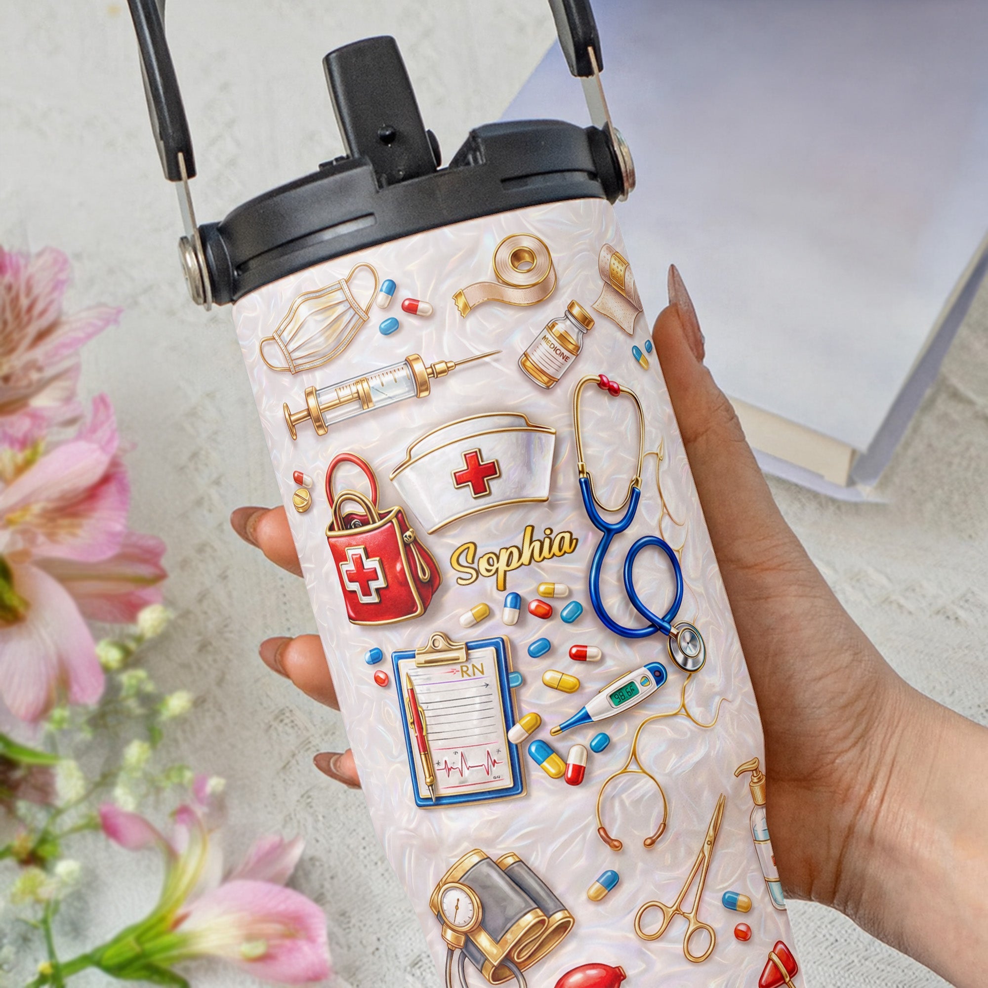 Personalized 30oz Tumbler for Nurses | Custom Name Gift Tumbler With Handle GradoCreations