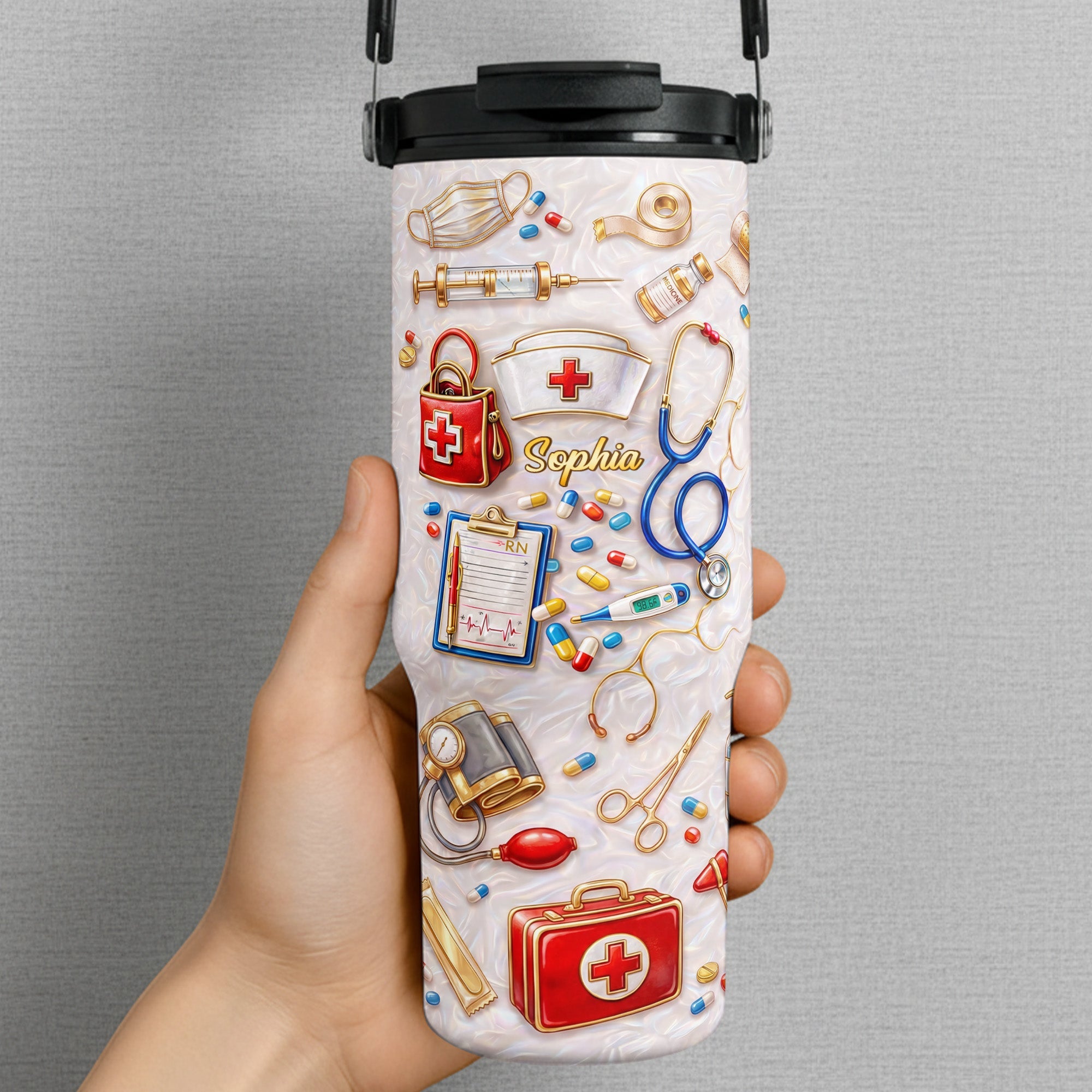 Personalized 30oz Tumbler for Nurses | Custom Name Gift Tumbler With Handle GradoCreations