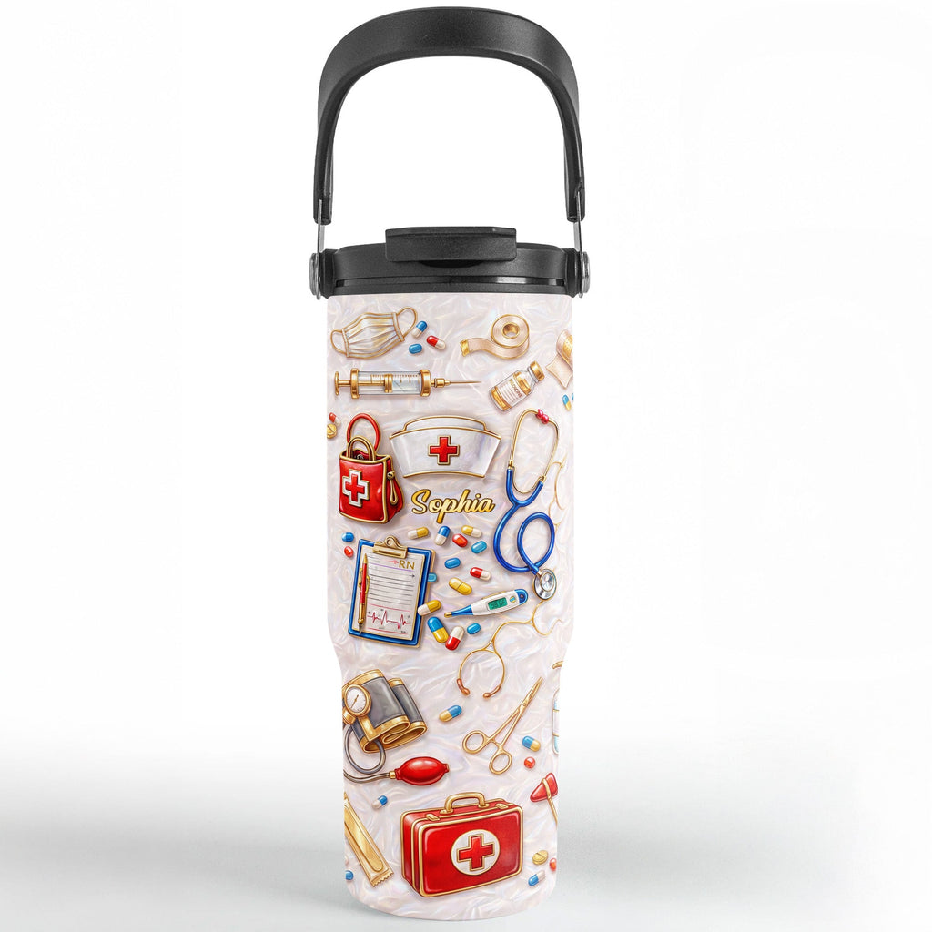 Personalized 30oz Tumbler for Nurses | Custom Name Gift Tumbler With Handle GradoCreations