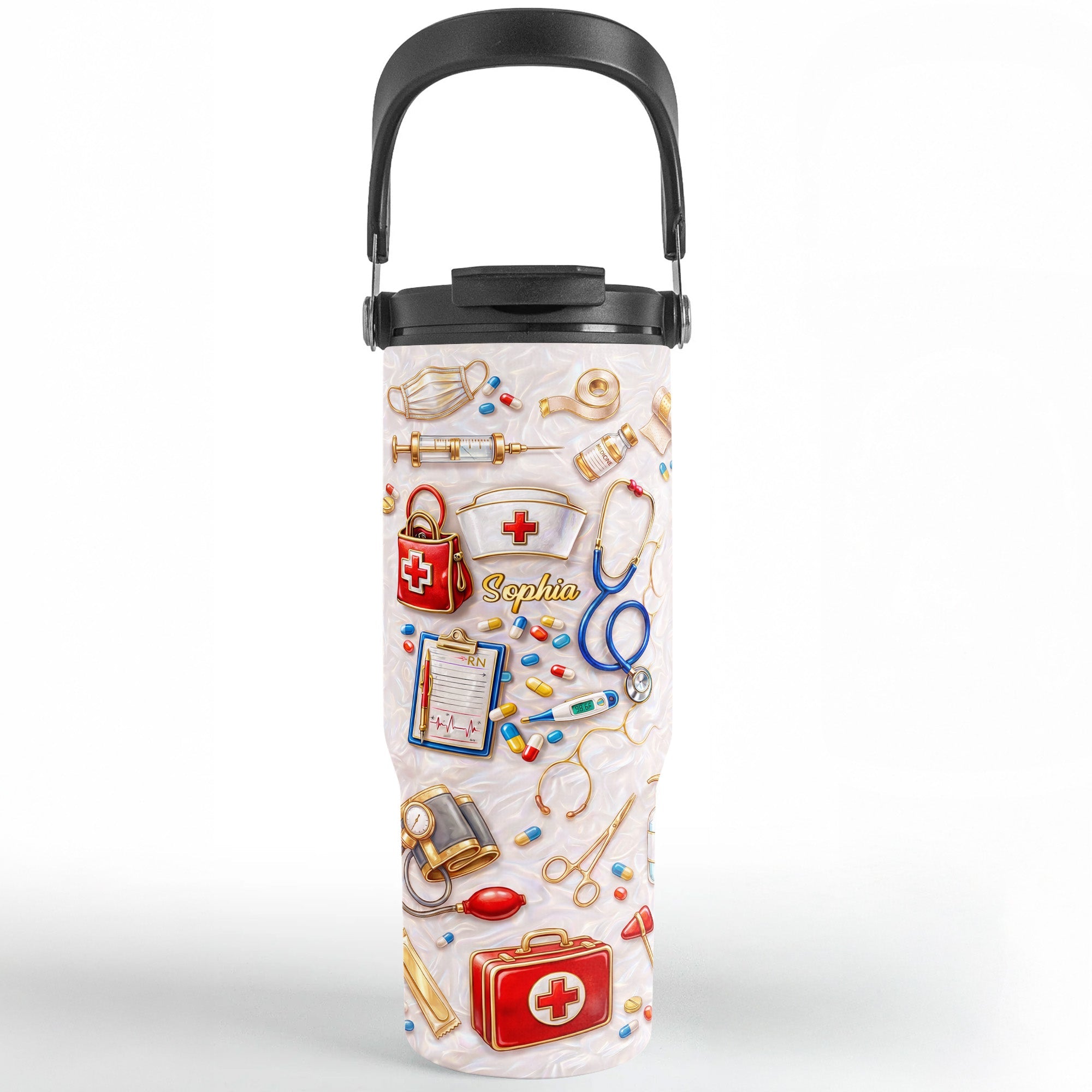 Personalized 30oz Tumbler for Nurses | Custom Name Gift Tumbler With Handle GradoCreations
