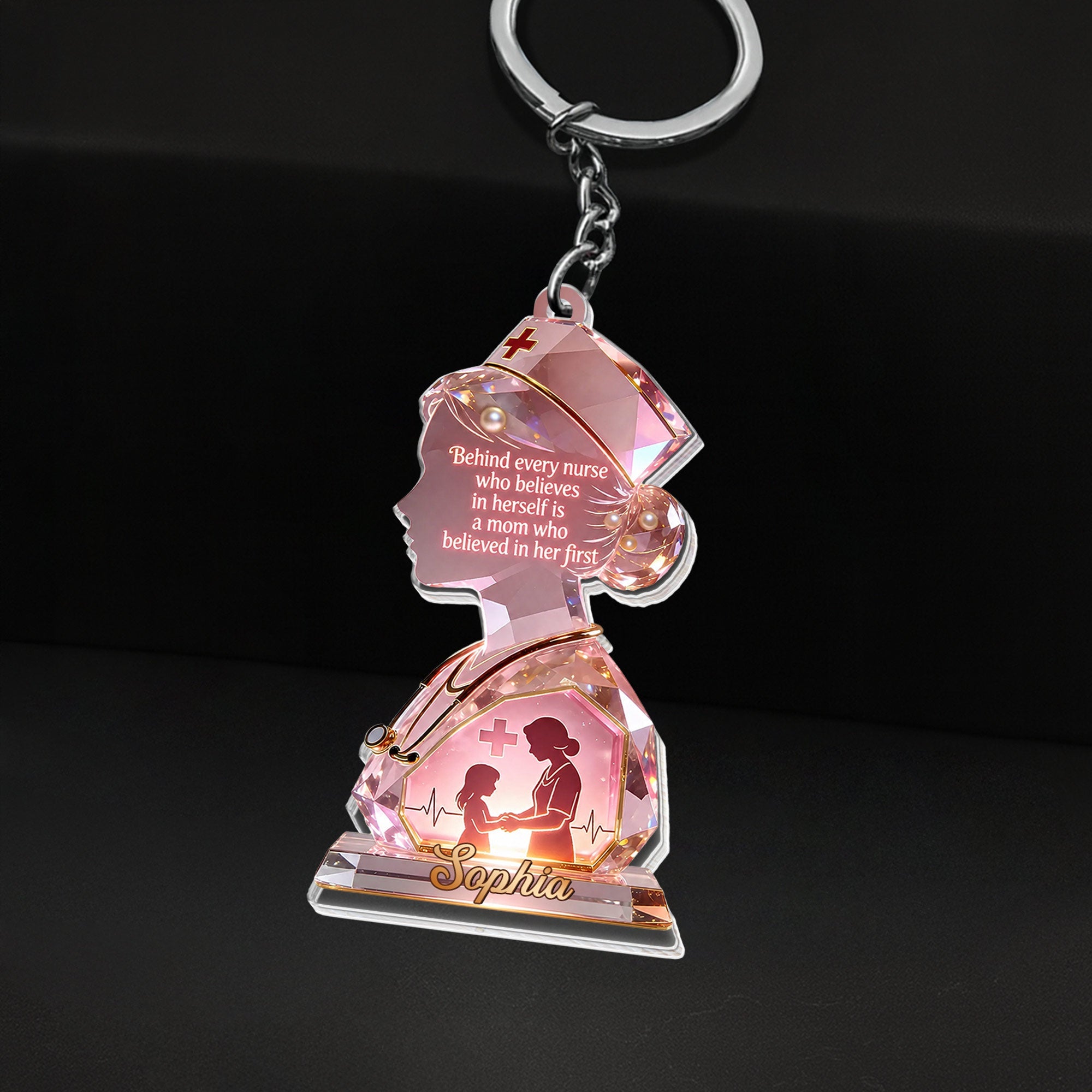 Personalized Acrylic Keychain with Nurse Silhouette Gift for Mom Acrylic Keychain GradoCreations