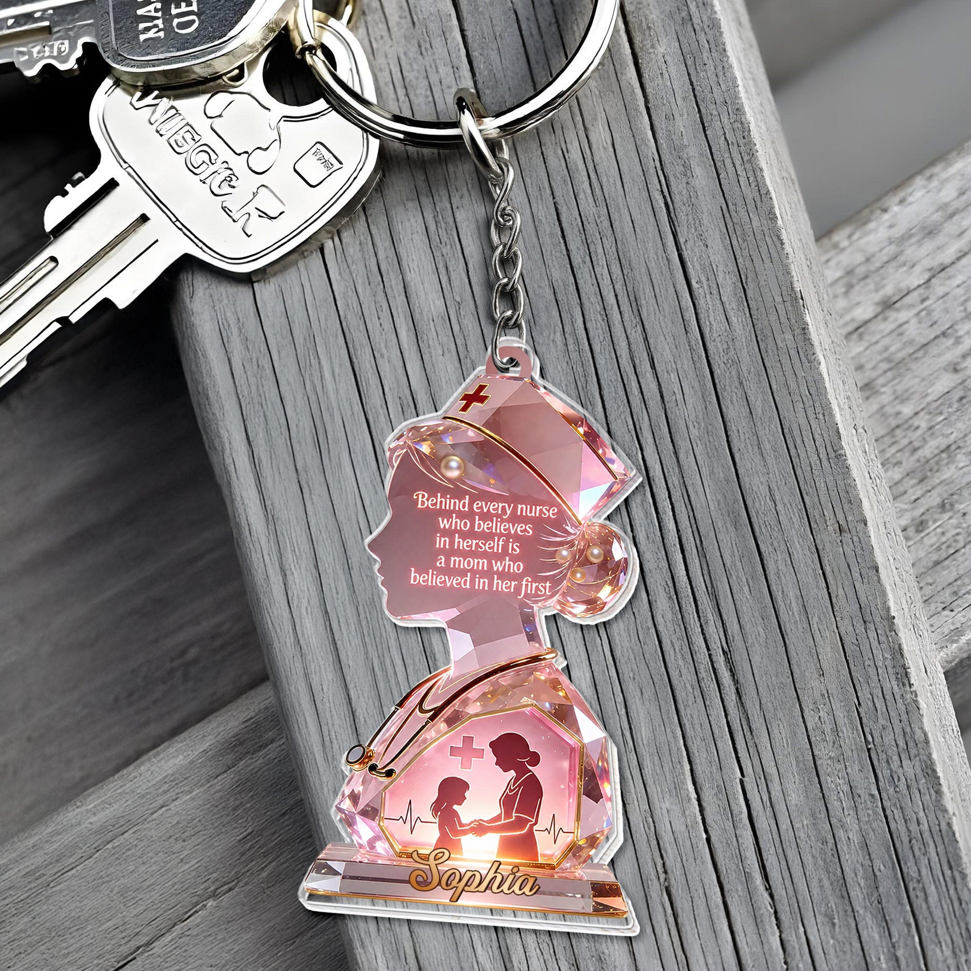 Personalized Acrylic Keychain with Nurse Silhouette Gift for Mom Acrylic Keychain GradoCreations