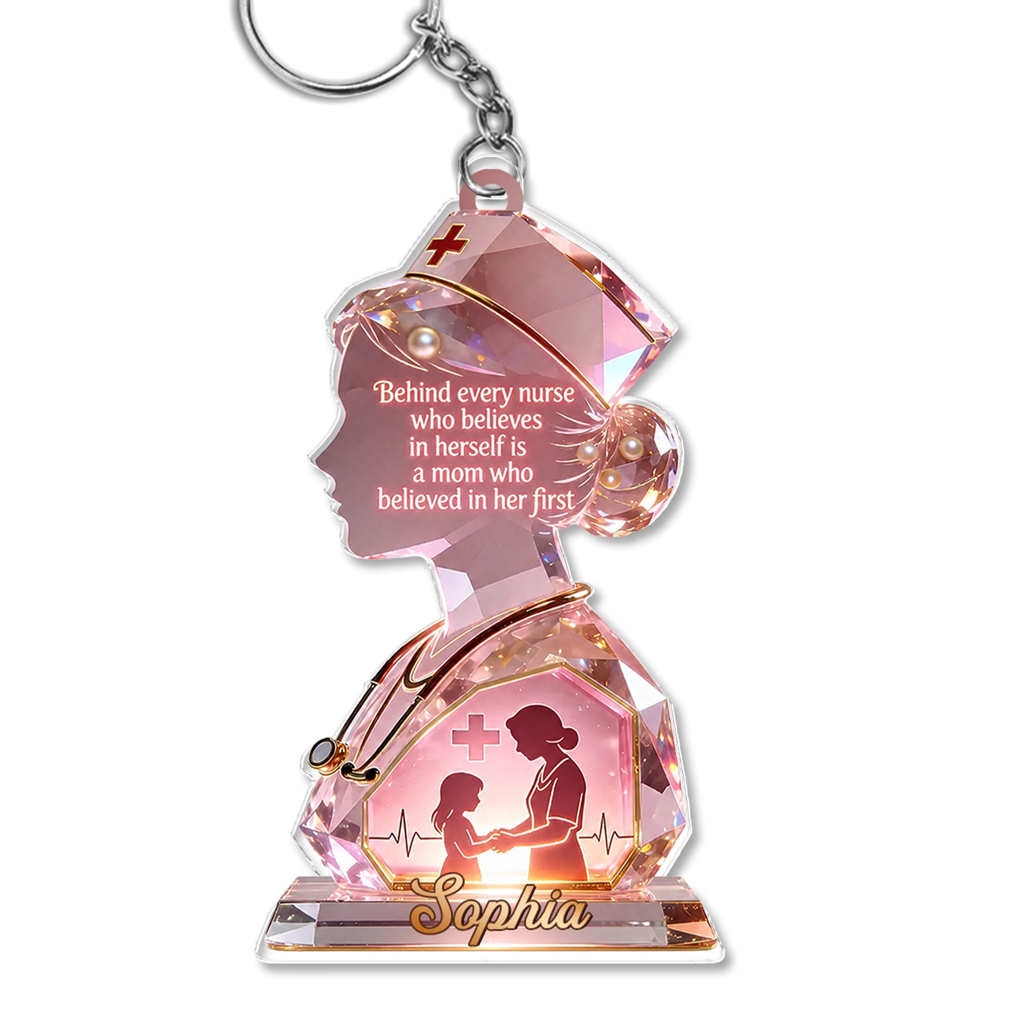 Personalized Acrylic Keychain with Nurse Silhouette Gift for Mom Acrylic Keychain GradoCreations