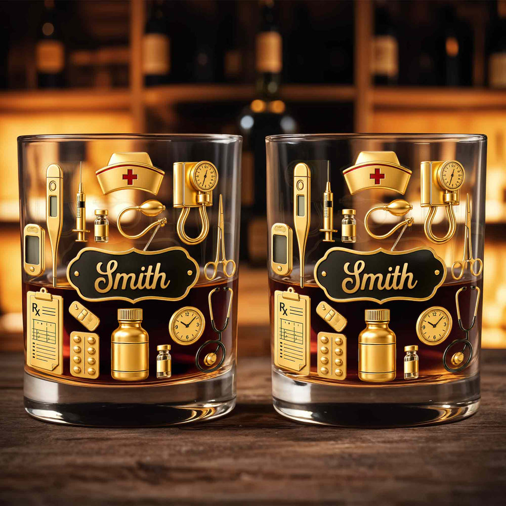 Personalized Whiskey Glass for Nurses Custom Name Gift Whiskey Glass GradoCreations