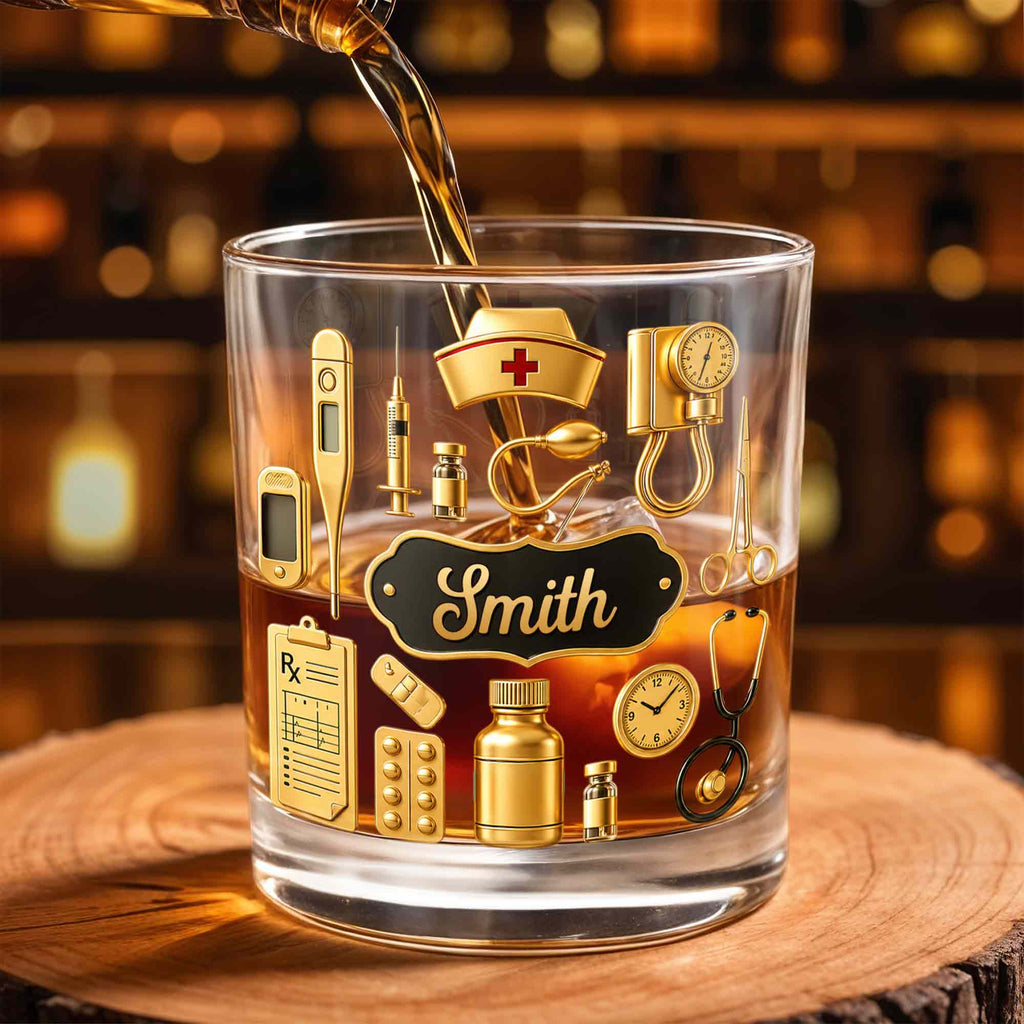 Personalized Whiskey Glass for Nurses Custom Name Gift Whiskey Glass GradoCreations