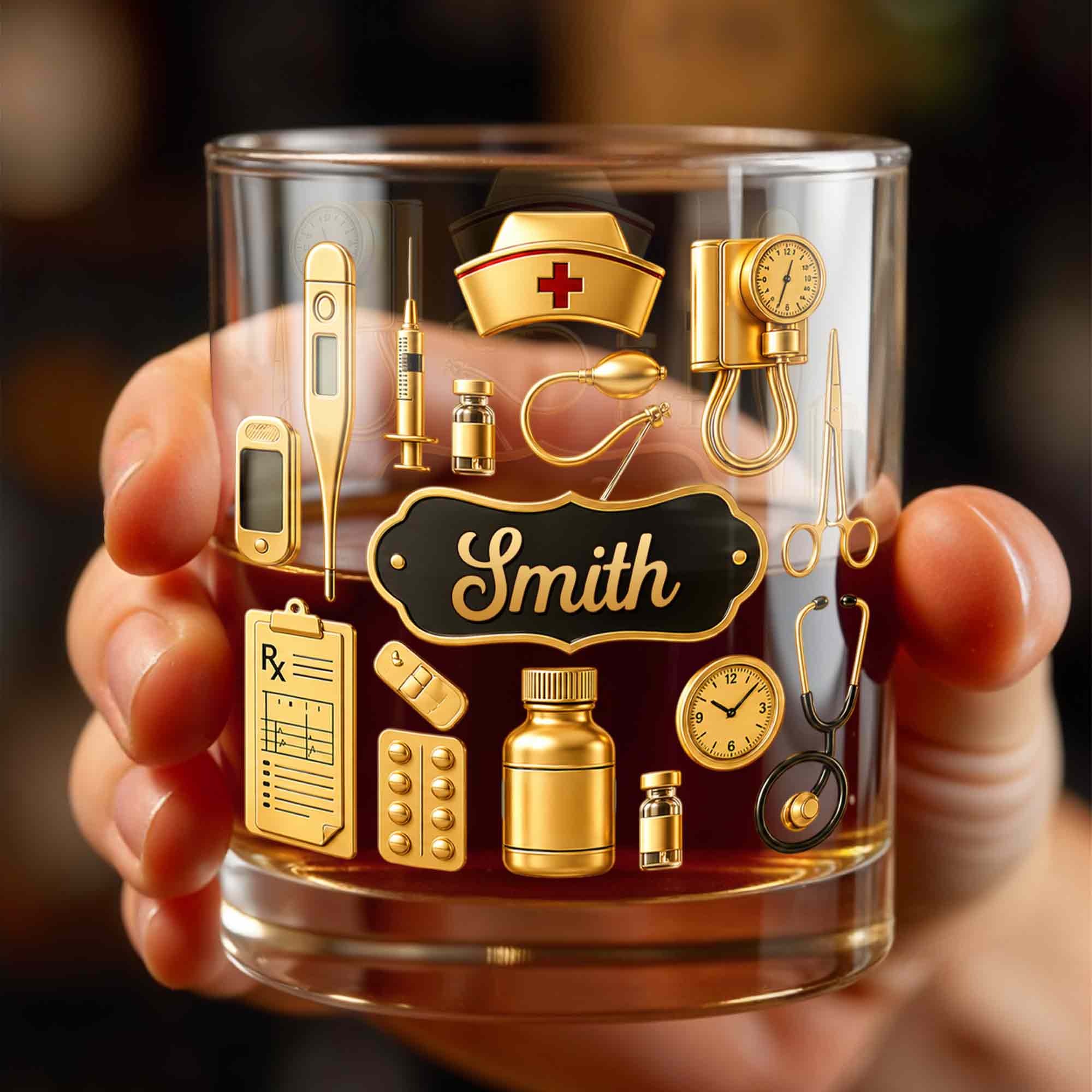 Personalized Whiskey Glass for Nurses Custom Name Gift Whiskey Glass GradoCreations