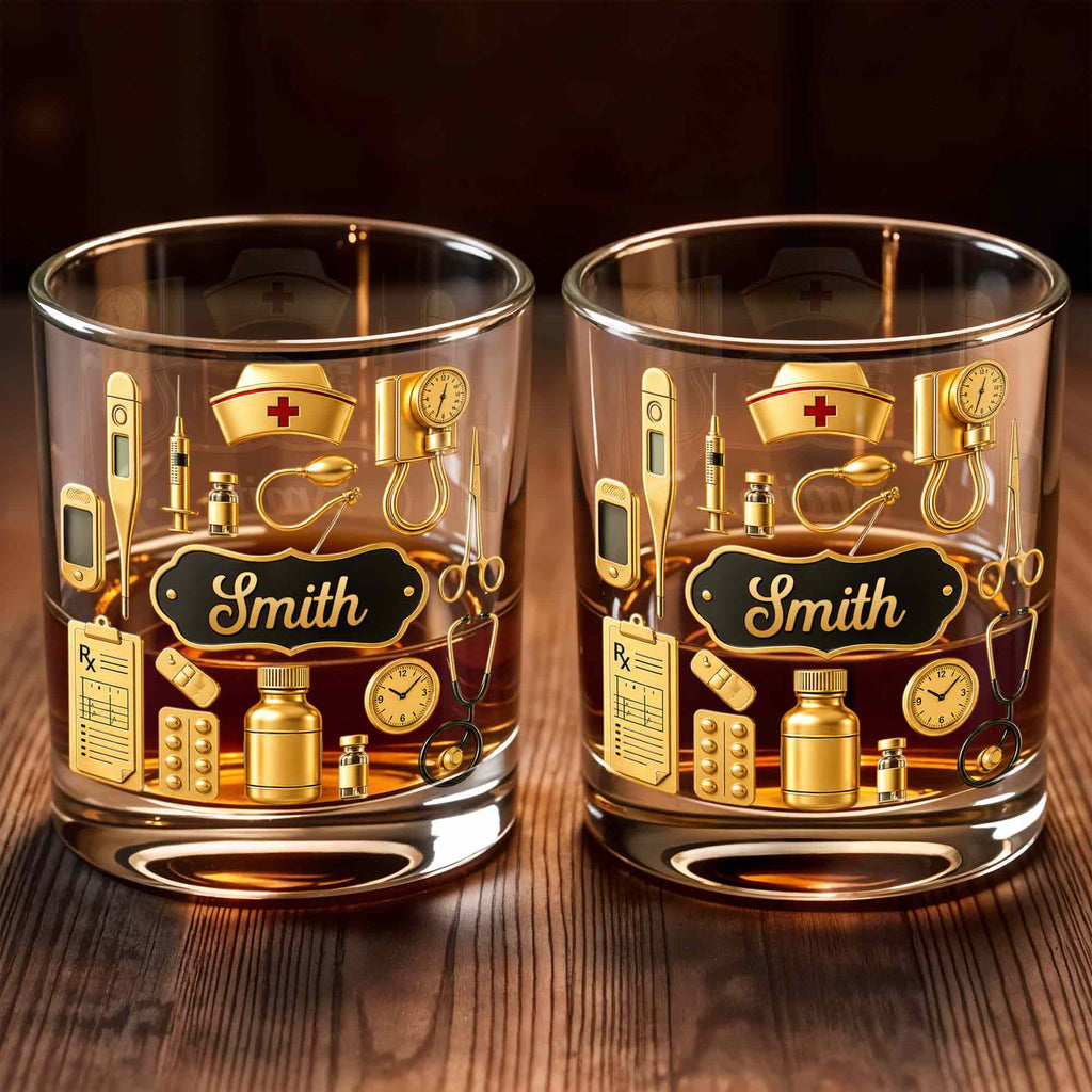 Personalized Whiskey Glass for Nurses Custom Name Gift Whiskey Glass GradoCreations
