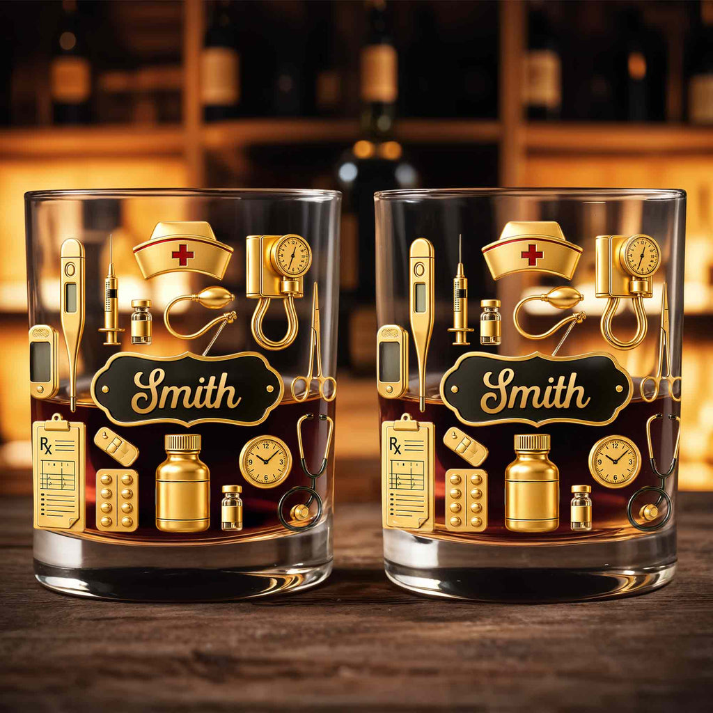 Personalized Whiskey Glass for Nurses Custom Name Gift Whiskey Glass GradoCreations