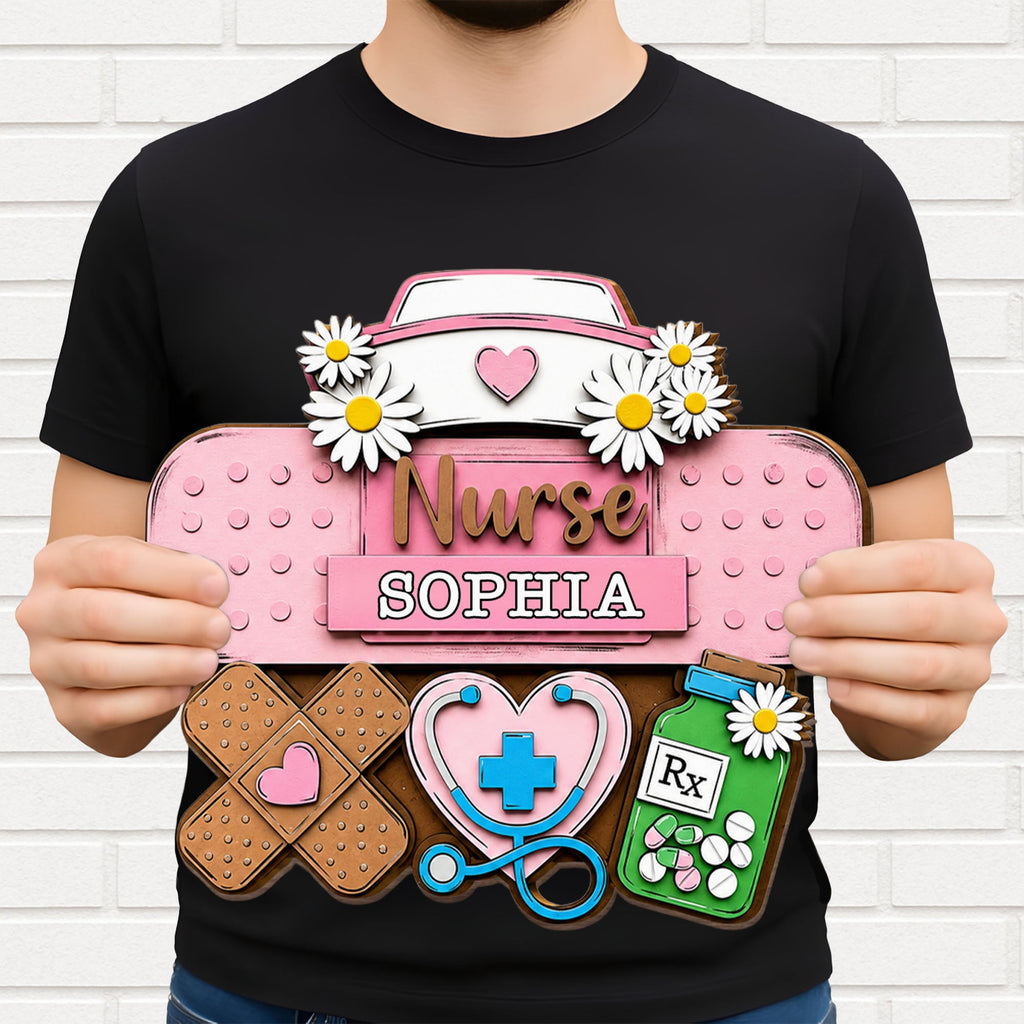 Personalized Nurse Sign Custom Name Daisy Flowers Wood Gift