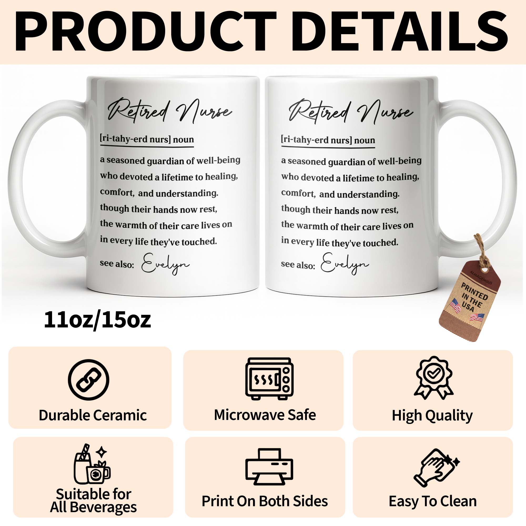 Personalized Definition Coffee Mug Custom Gift for Nurse Edge-to-edge Mug GradoCreations