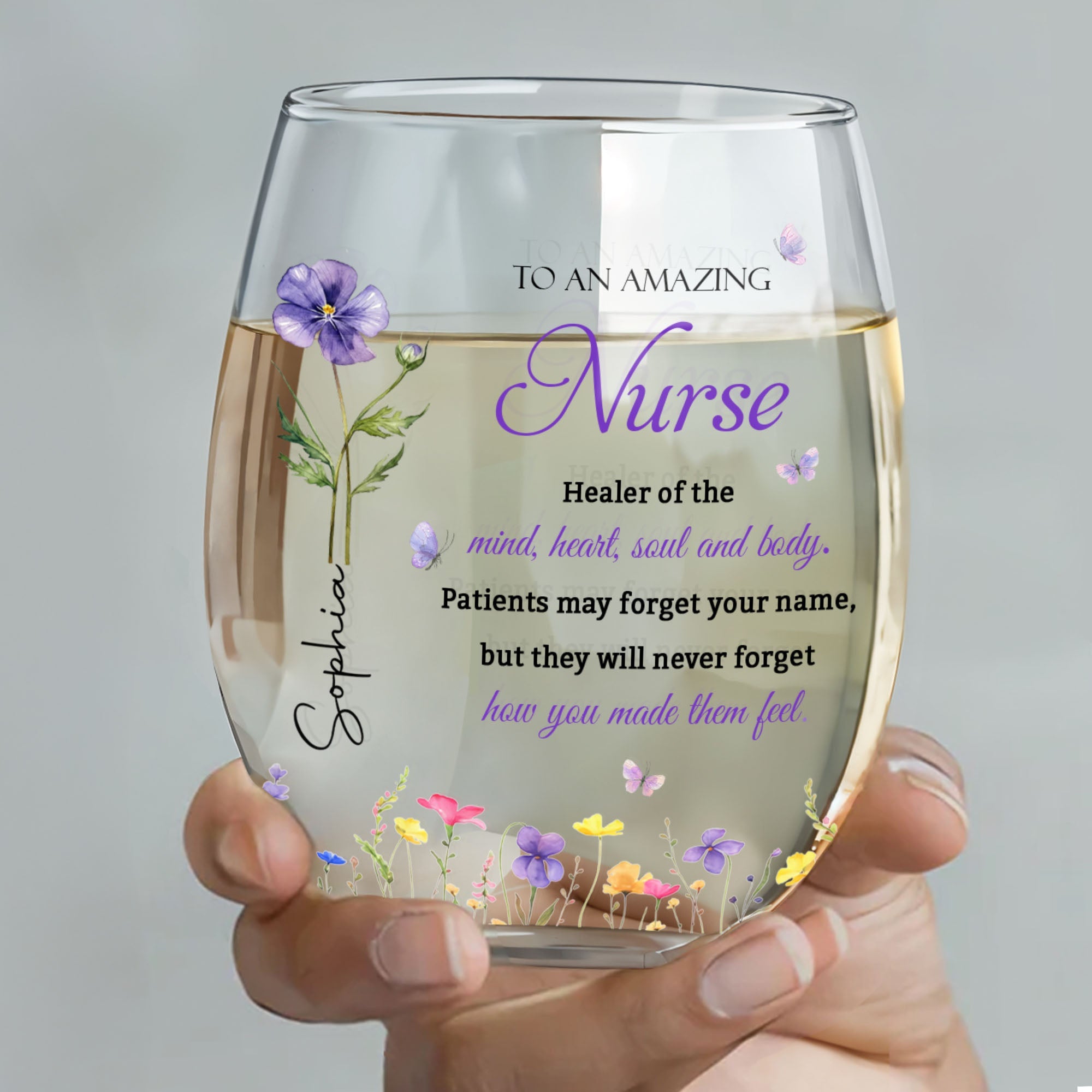 Personalized Stemless Wine Glass Custom Nurse Gift Idea Wine Glasses GradoCreations