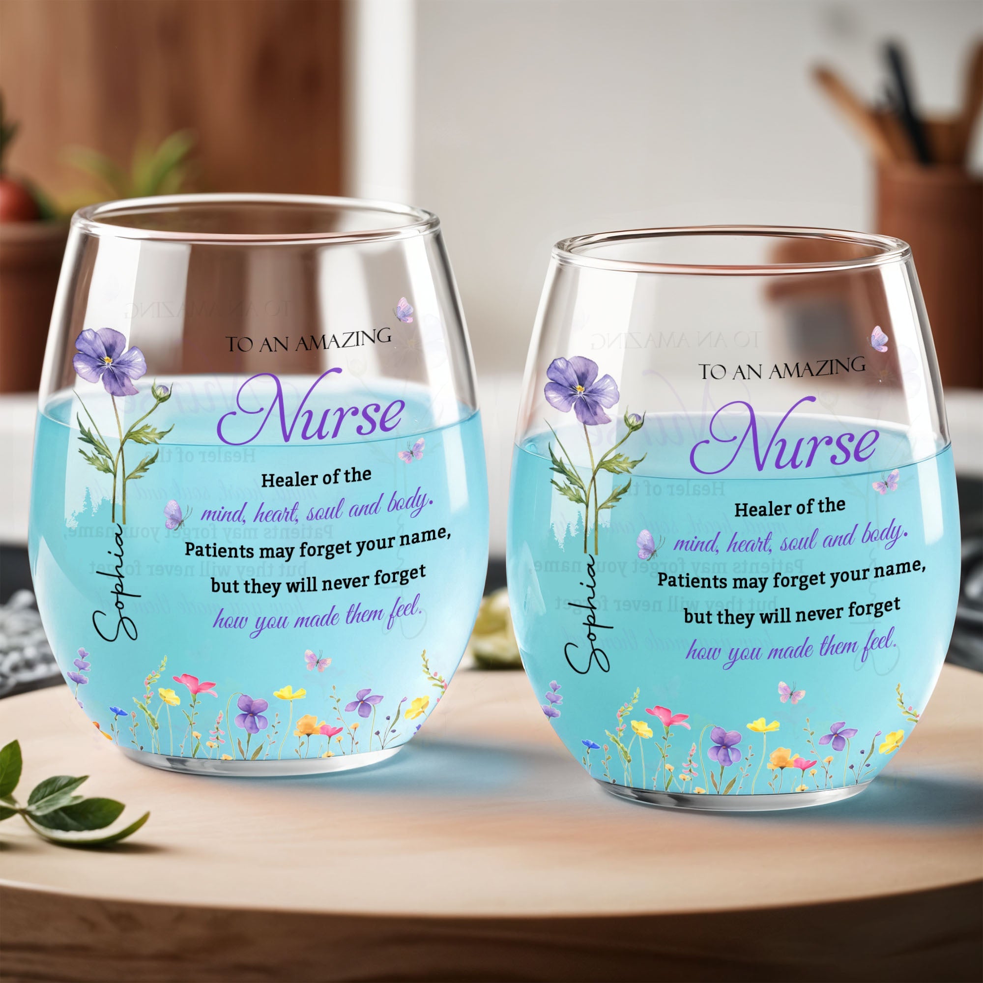 Personalized Stemless Wine Glass Custom Nurse Gift Idea Wine Glasses GradoCreations