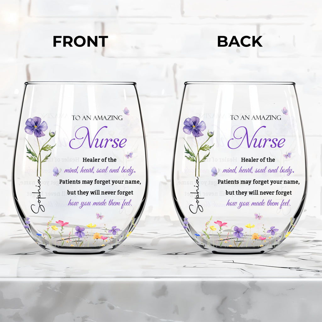 Personalized Stemless Wine Glass Custom Nurse Gift Idea Wine Glasses GradoCreations