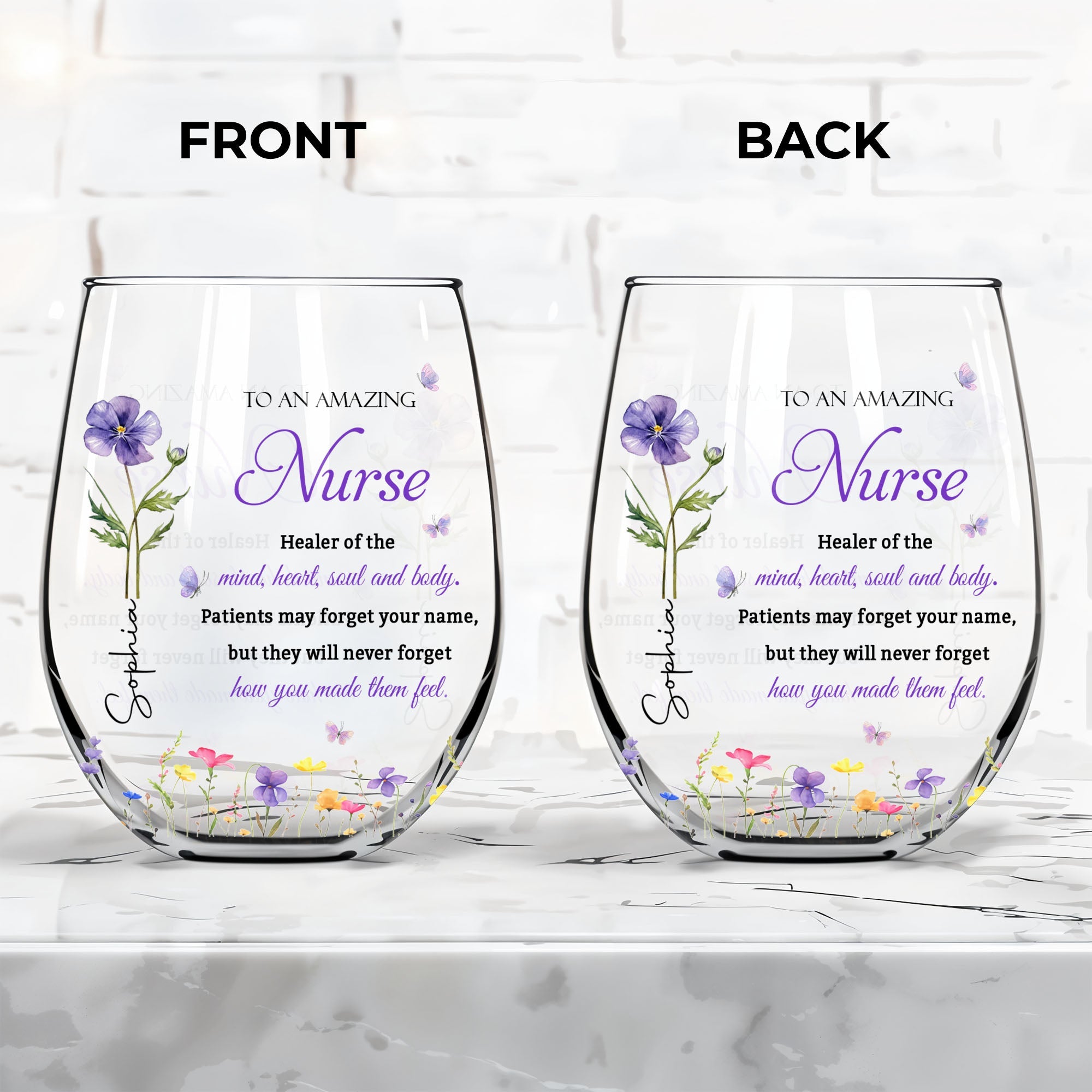Personalized Stemless Wine Glass Custom Nurse Gift Idea Wine Glasses GradoCreations
