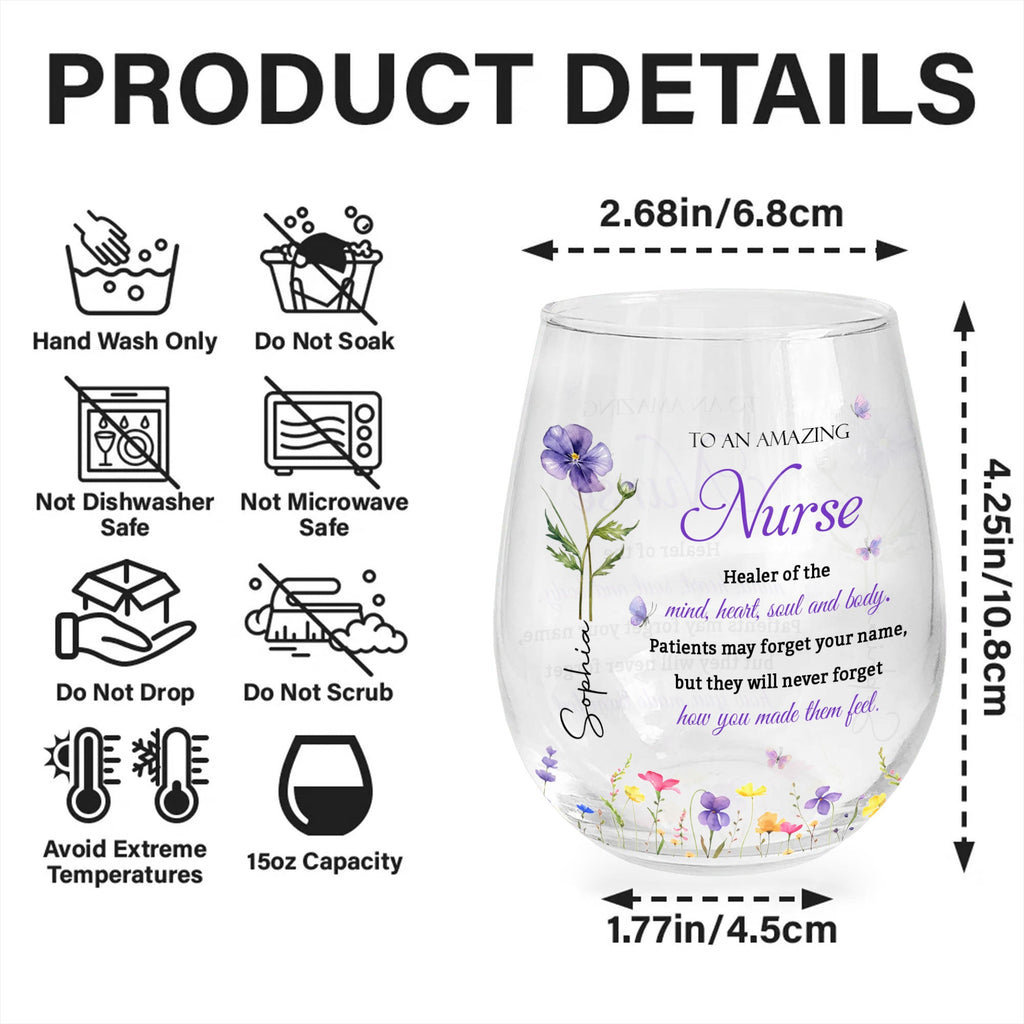 Personalized Stemless Wine Glass Custom Nurse Gift Idea Wine Glasses GradoCreations