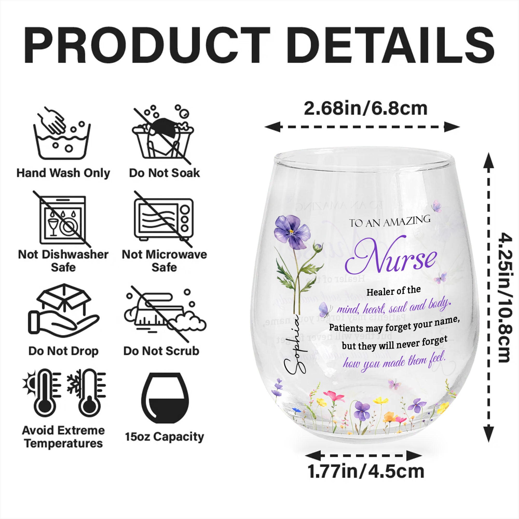 Personalized Stemless Wine Glass Custom Nurse Gift Idea Wine Glasses GradoCreations