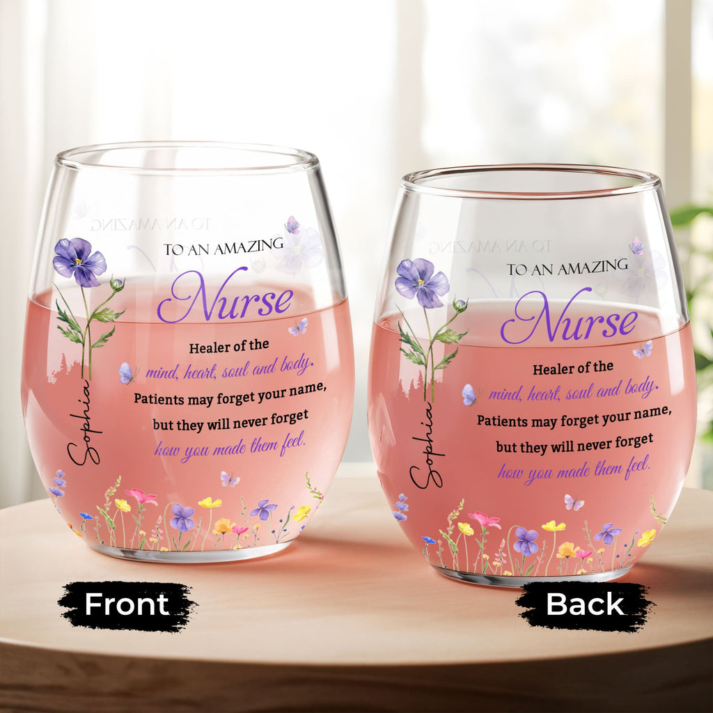 Personalized Stemless Wine Glass Custom Nurse Gift Idea Wine Glasses GradoCreations