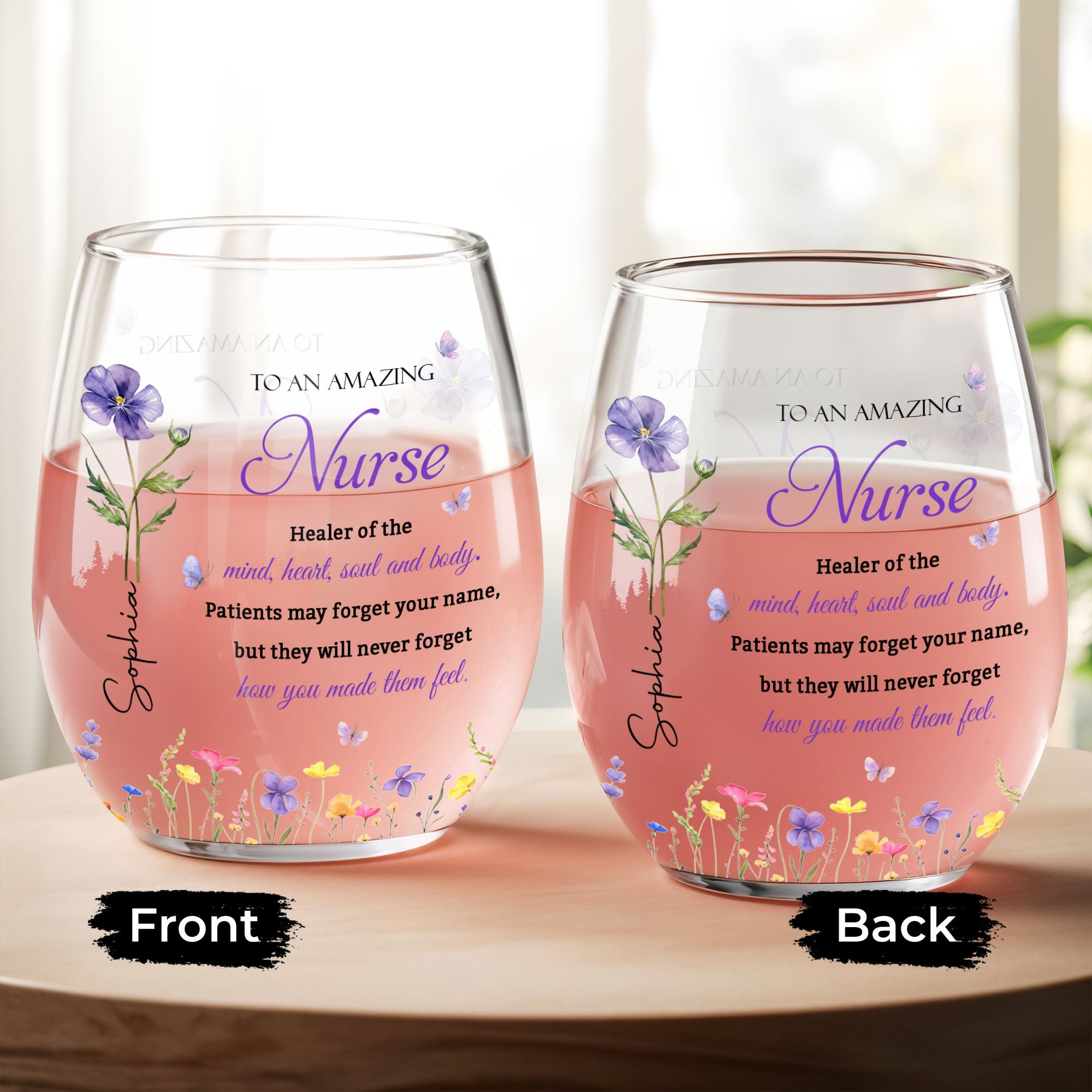 Personalized Stemless Wine Glass Custom Nurse Gift Idea Wine Glasses GradoCreations