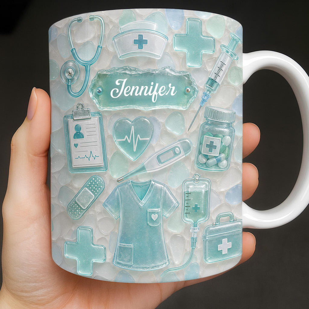 Personalized Nurse Coffee Mug with 3D Sea Glass Design Gift Edge-to-edge Mug GradoCreations