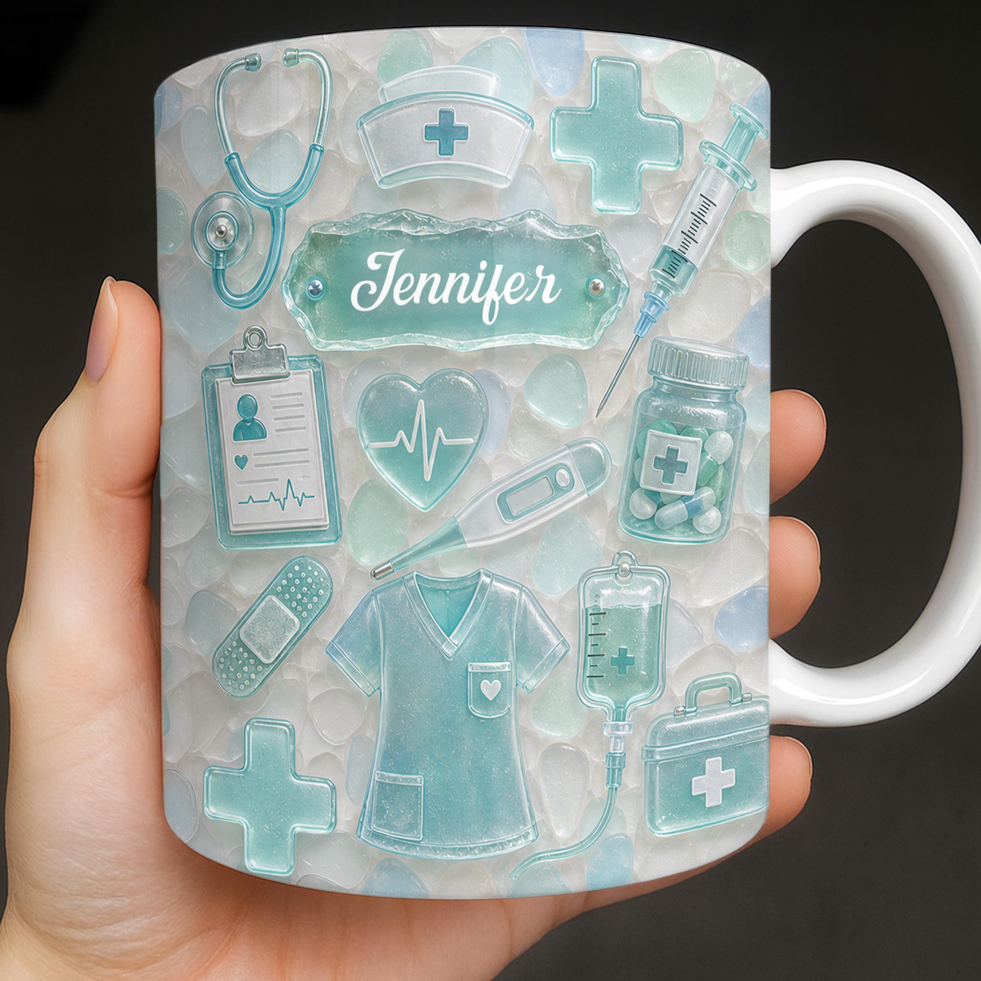 Personalized Nurse Coffee Mug with 3D Sea Glass Design Gift Edge-to-edge Mug GradoCreations